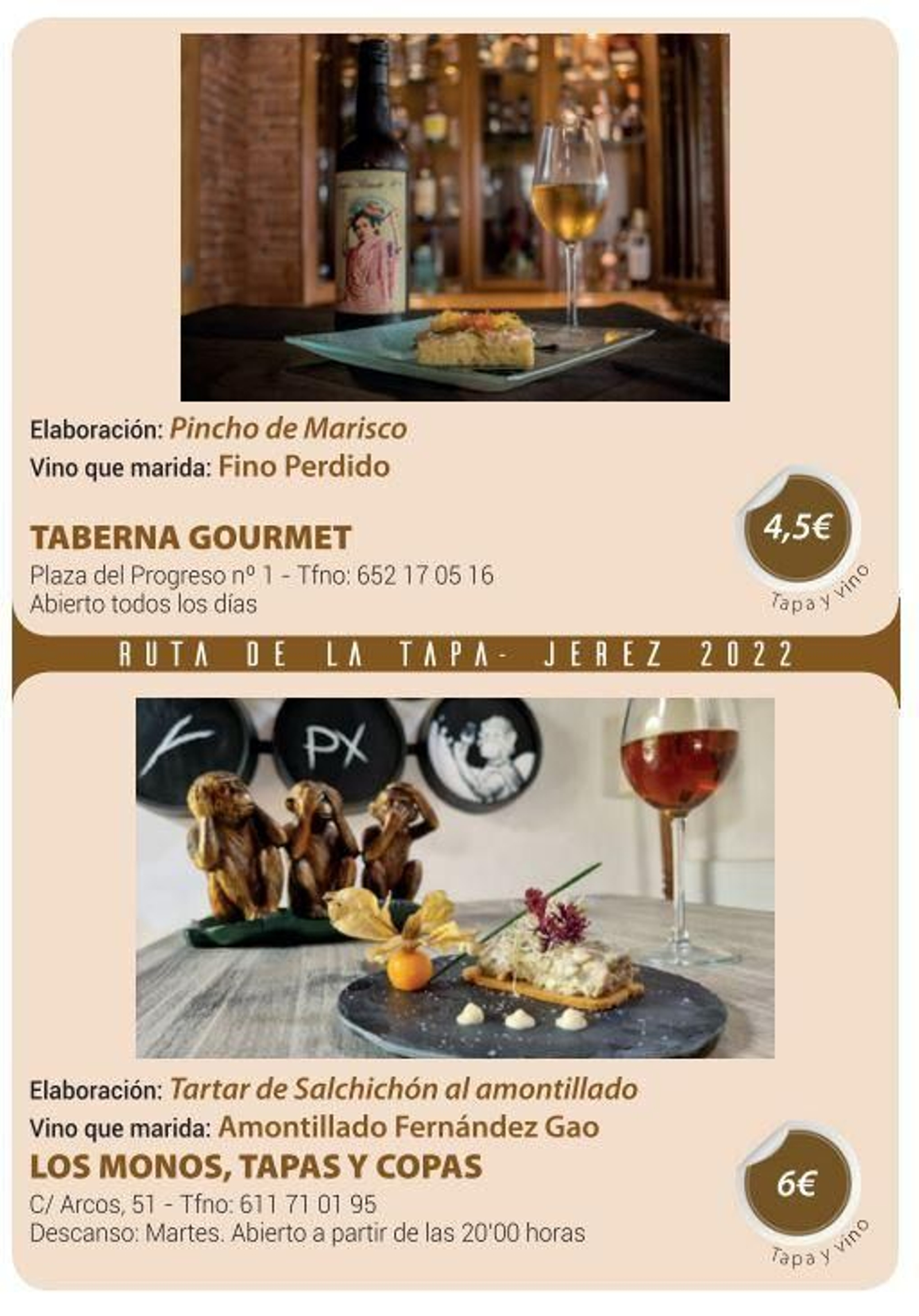 Ruta de la Tapa 'DesTapa Jerez': establecimientos, tapas maridadas y precios