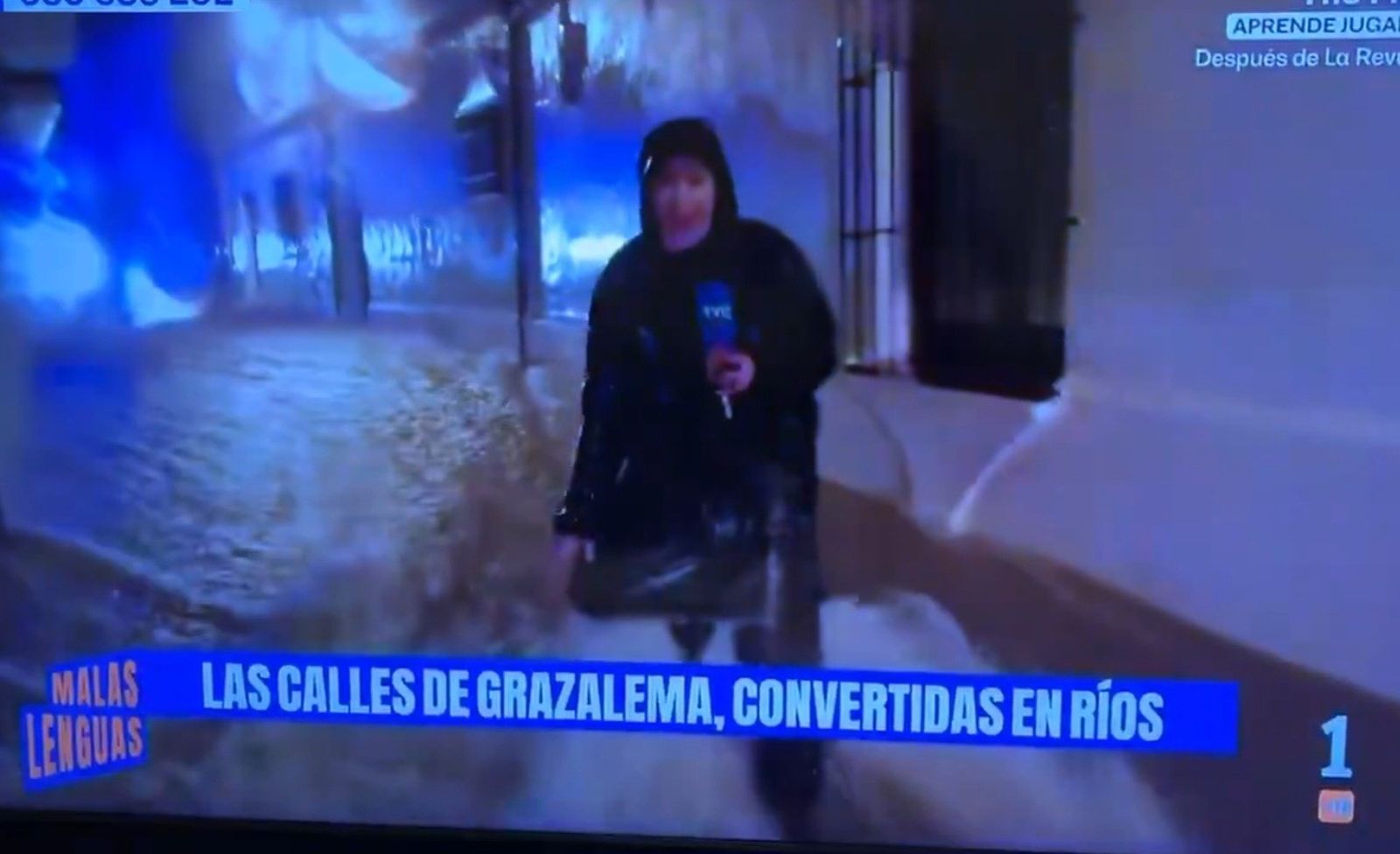 Captura del momento de la conexión de 'Malas Lenguas', en La 1, con Grazalema