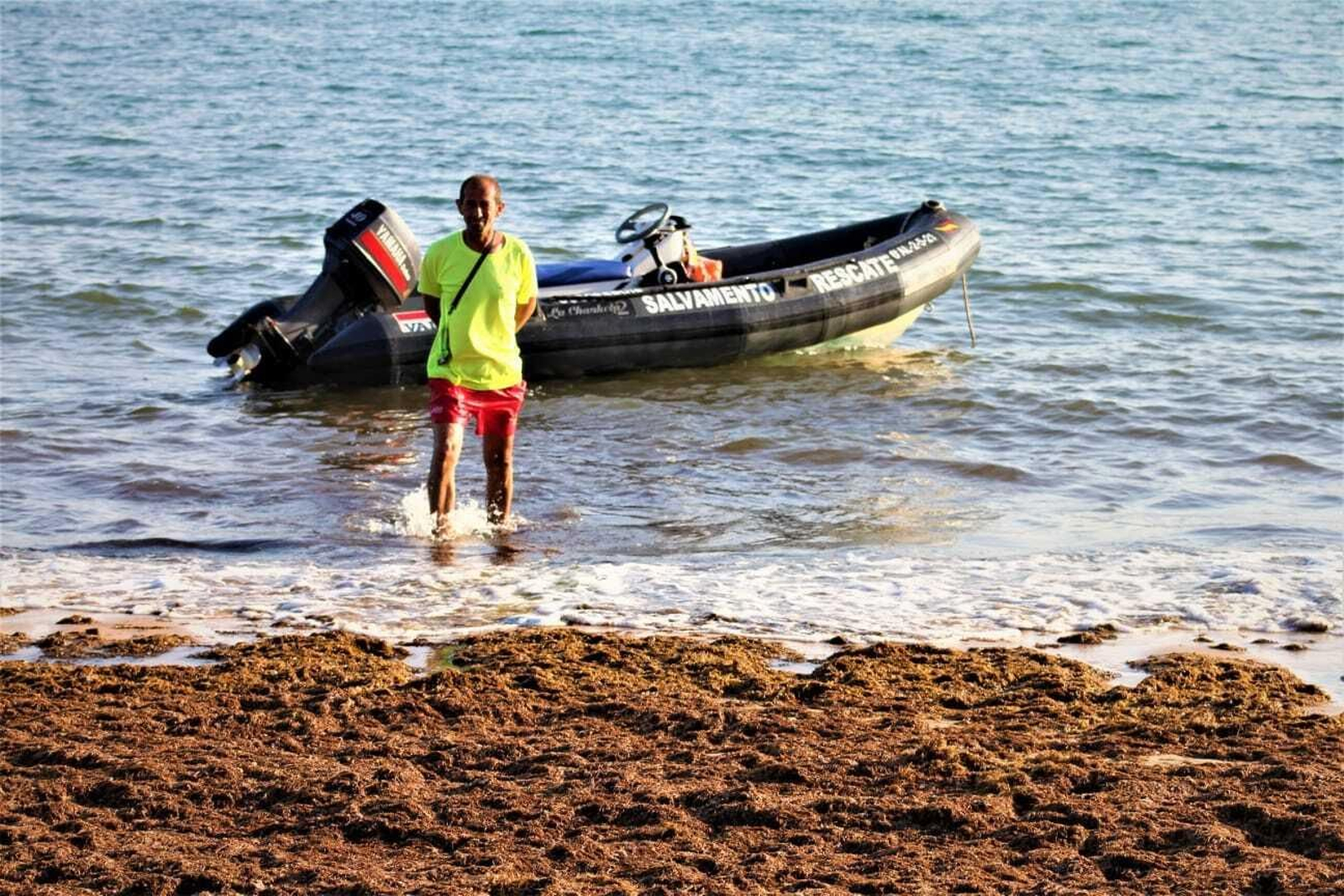 La playa de Los Caños de Meca, invadida por las algas