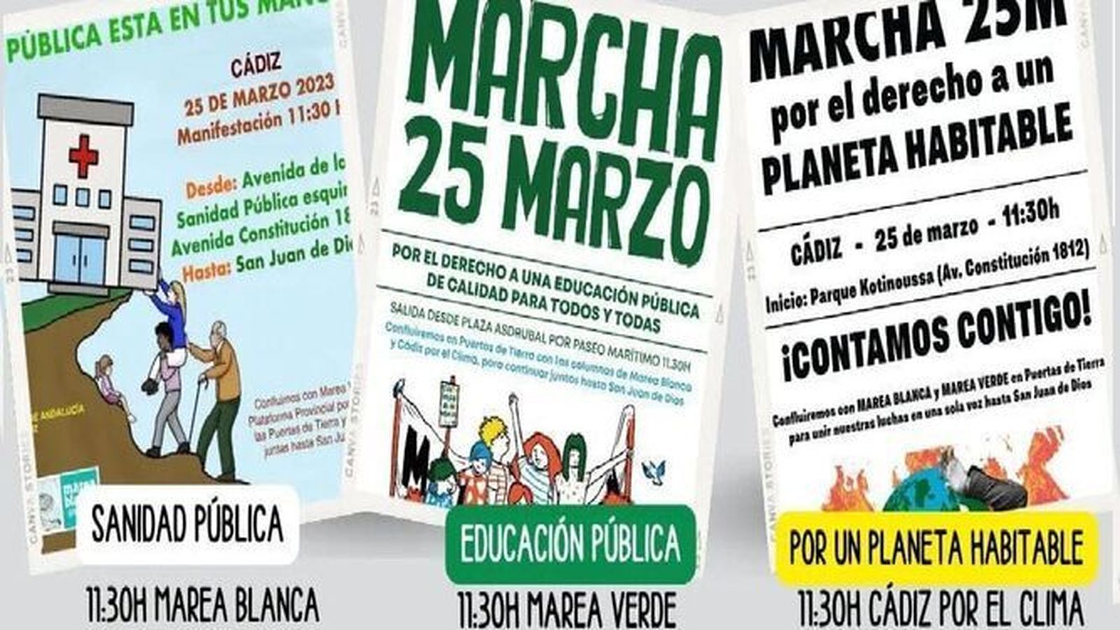 Las marchas convocadas para este sábado en Cádiz.