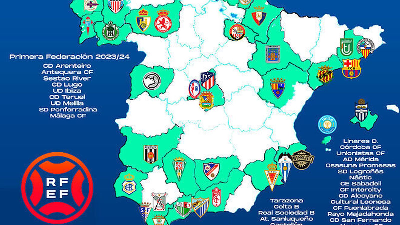 Mapa provisional de Primera RFEF a falta de conocer los últimos dos equipos.