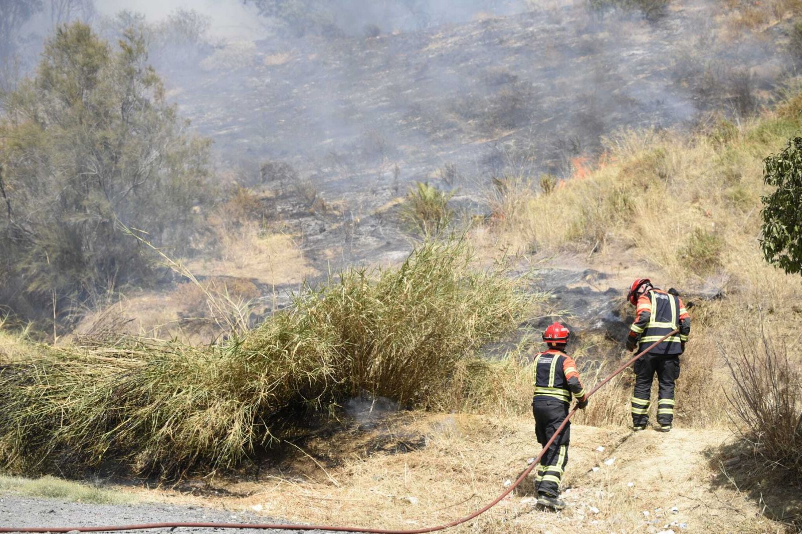 Bomberos actúan en el incendio.