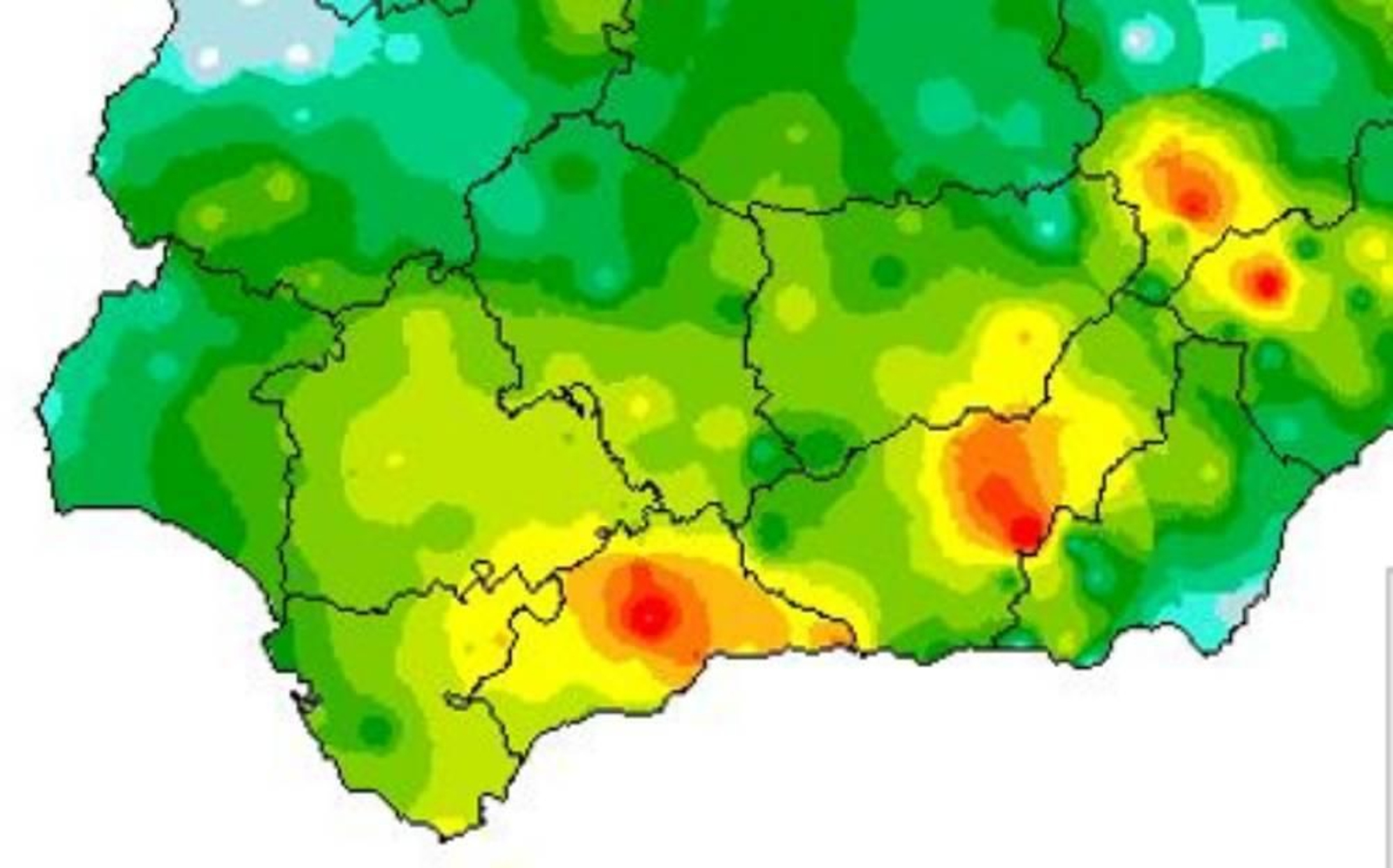 Registros de lluvias acumuladas según la Aemet en Andalucía