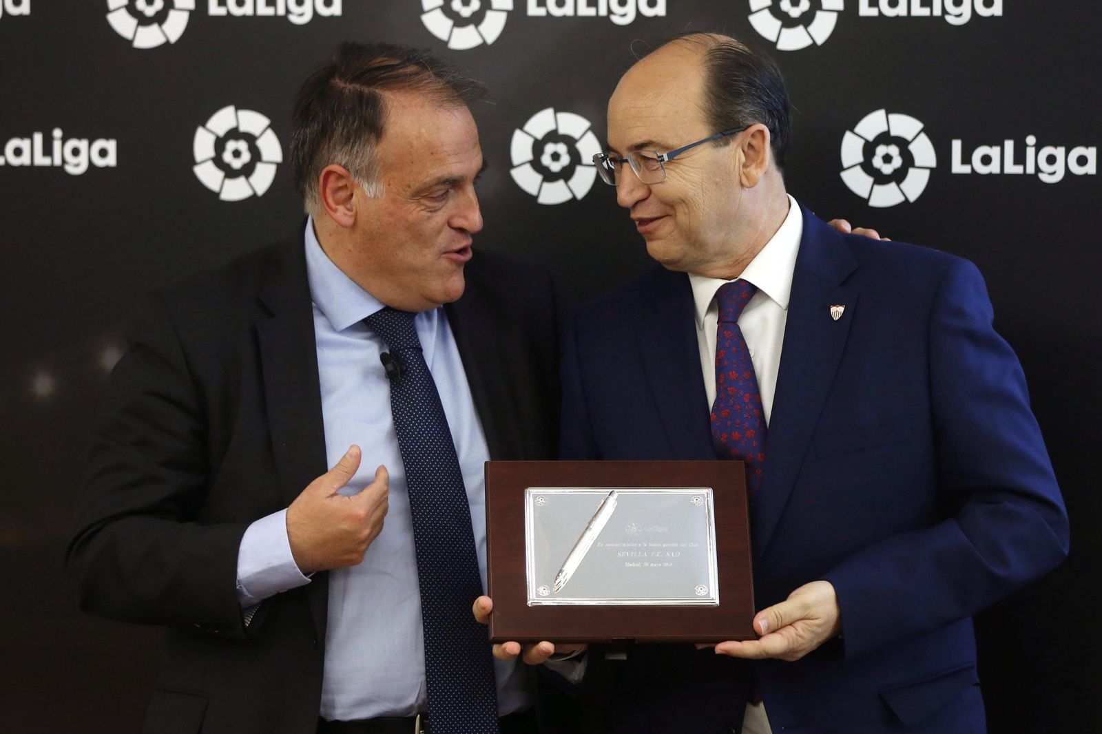 Javier Tebas y José castro, en un acto en la sede de LaLiga.