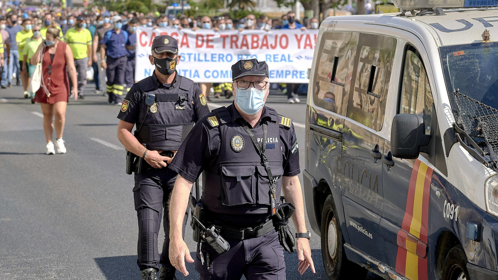 Manifestación de trabajadores de Navantia Puerto Real en Cádiz.