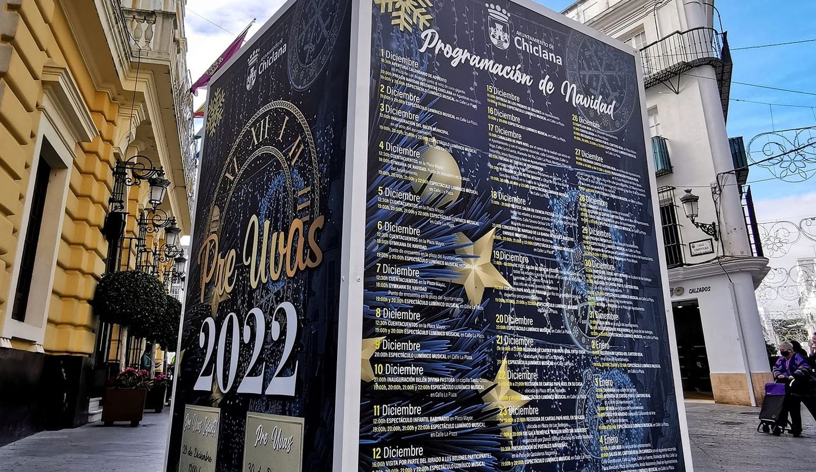 Cartelería anunciando las diferentes iniciativas del programa de la Navidad en Chiclana.