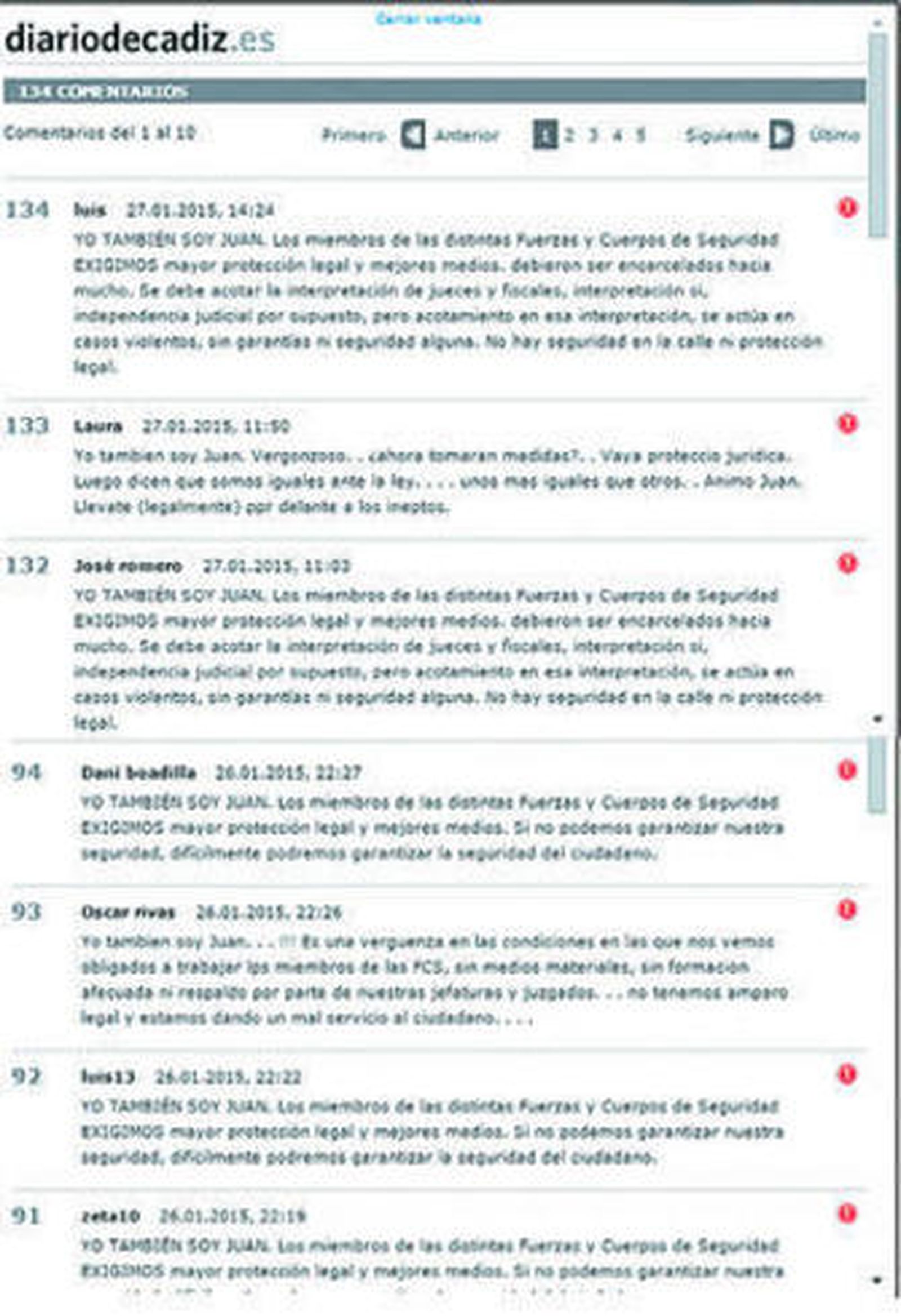 Captura de los mensajes que acompañan la noticia sobre los Cachimba.