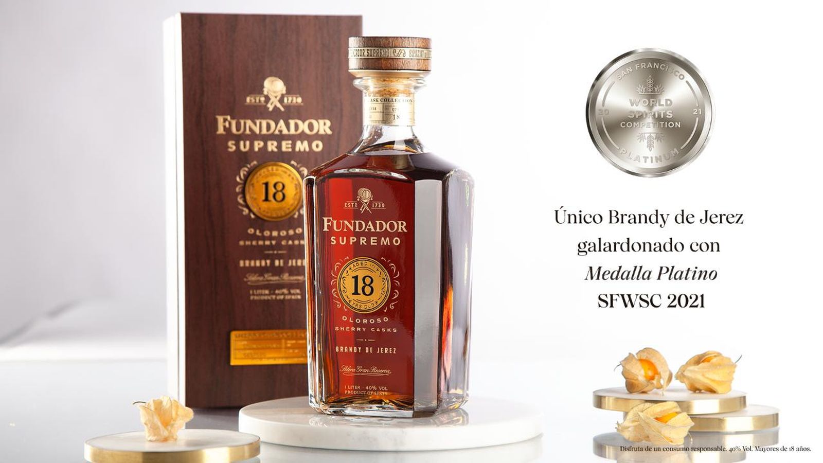 Fundador Supremo 18, uno de los tres brandies de Jerez de la Colección Sherry Cask de bodegas Fundador.