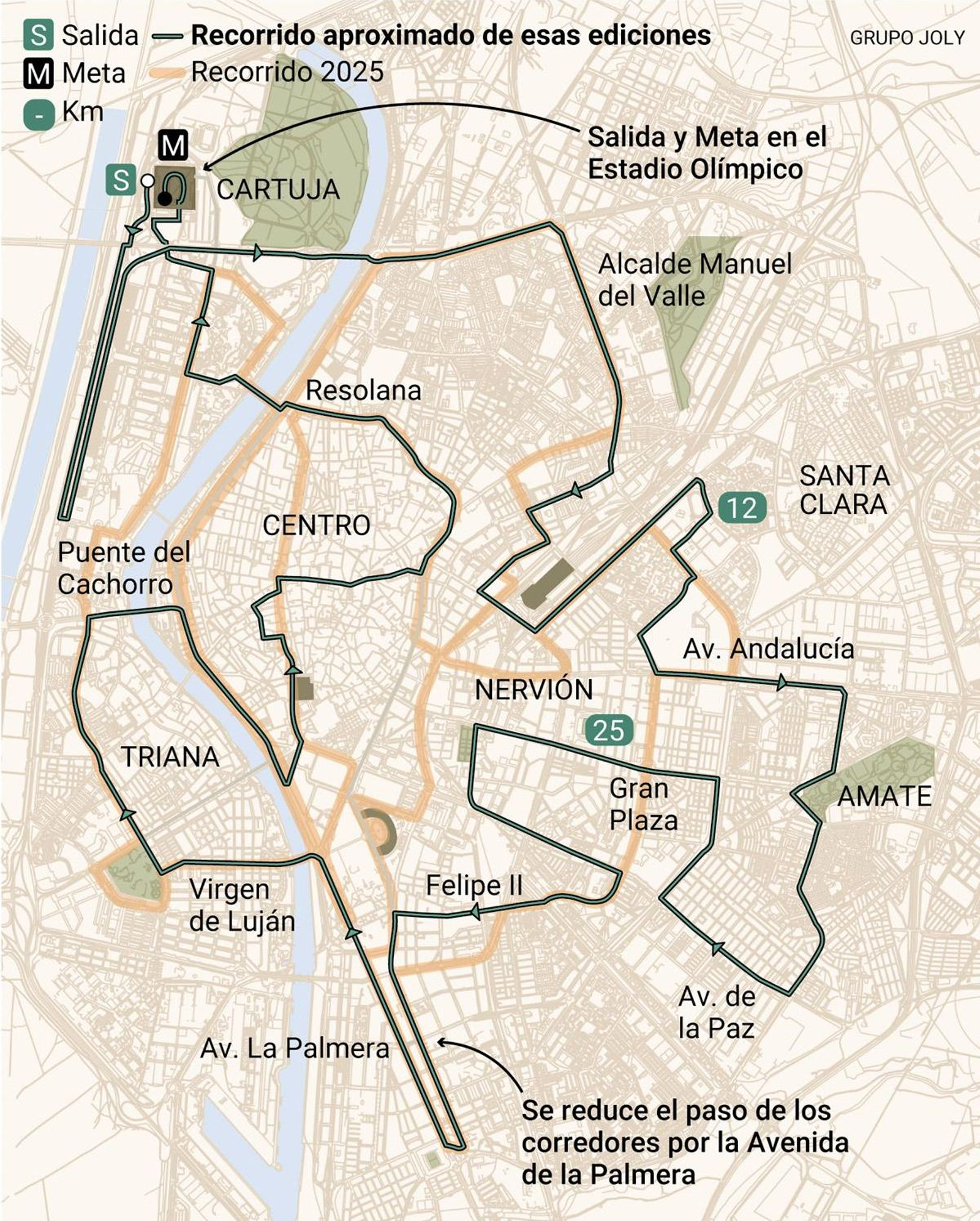 Trazado del maratón correspondiente al año 2005. Fuente: archivo de Diario de Sevilla.