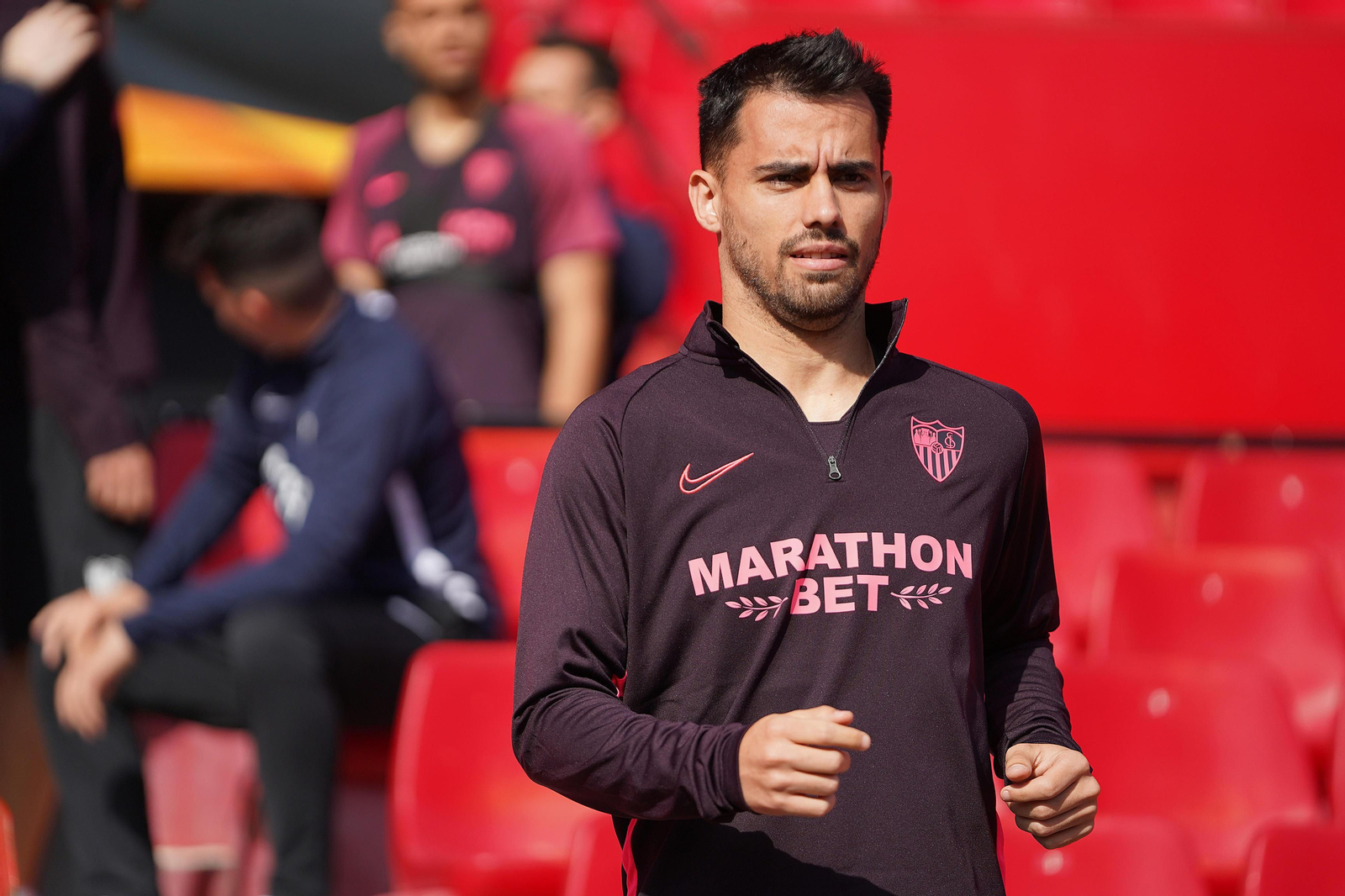 Suso, entrenándose con la camiseta del Sevilla en el Sánchez-Pizjuán.