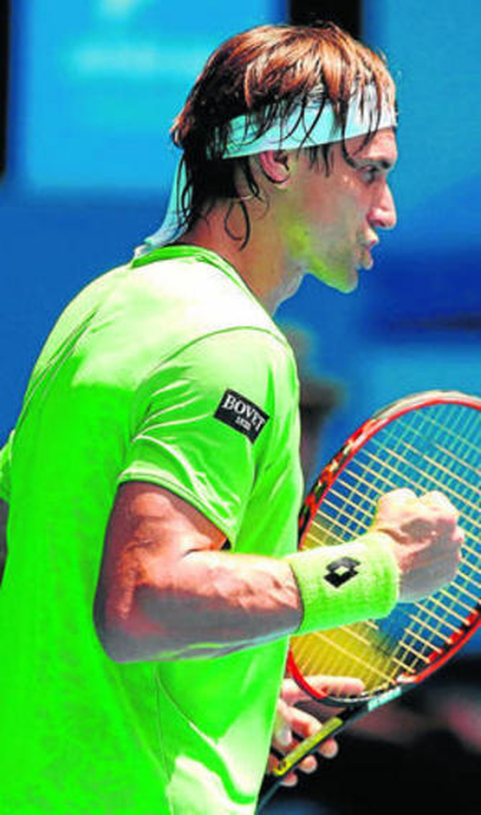 Ferrer celebra un punto en su partido ante el francés mannarino.