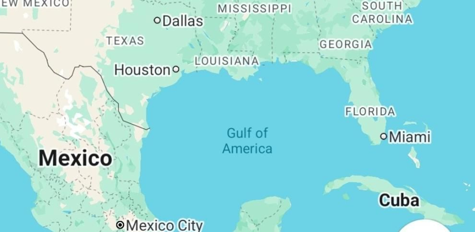 La denominación Golfo de América, en la versión estadounidense de Google Maps