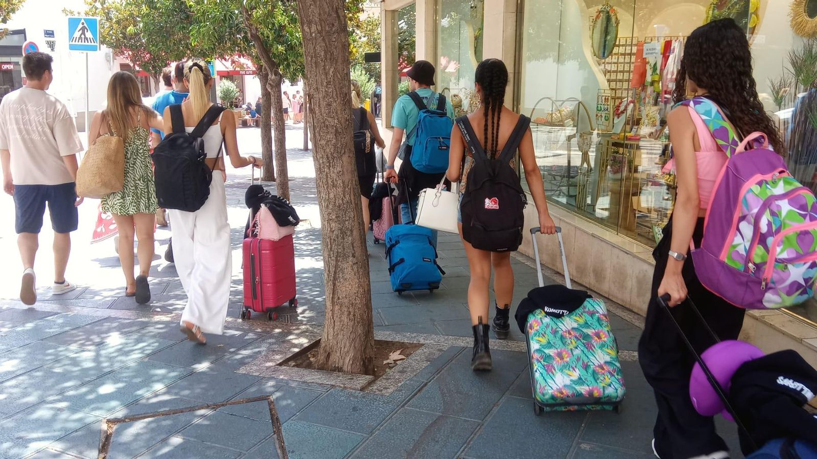 Un grupo de jóvenes con maletas.