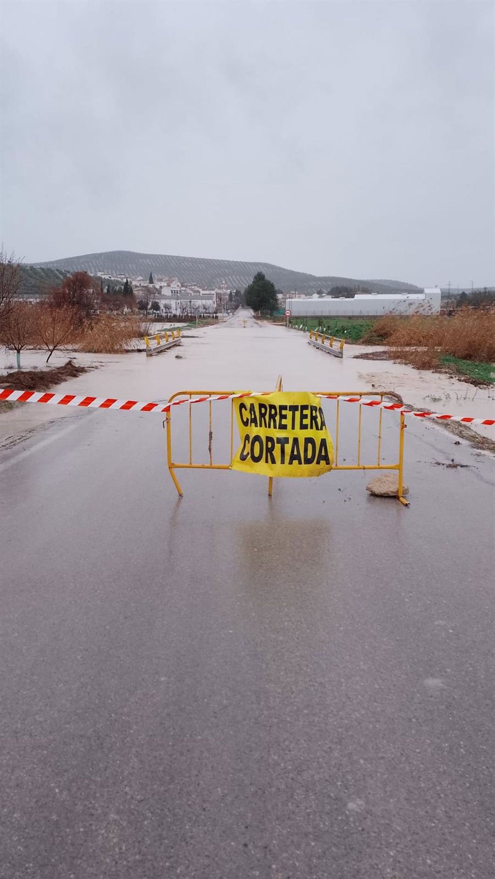 Carretera de la red viaria de la Diputación de Jaén afectada por el temporal.