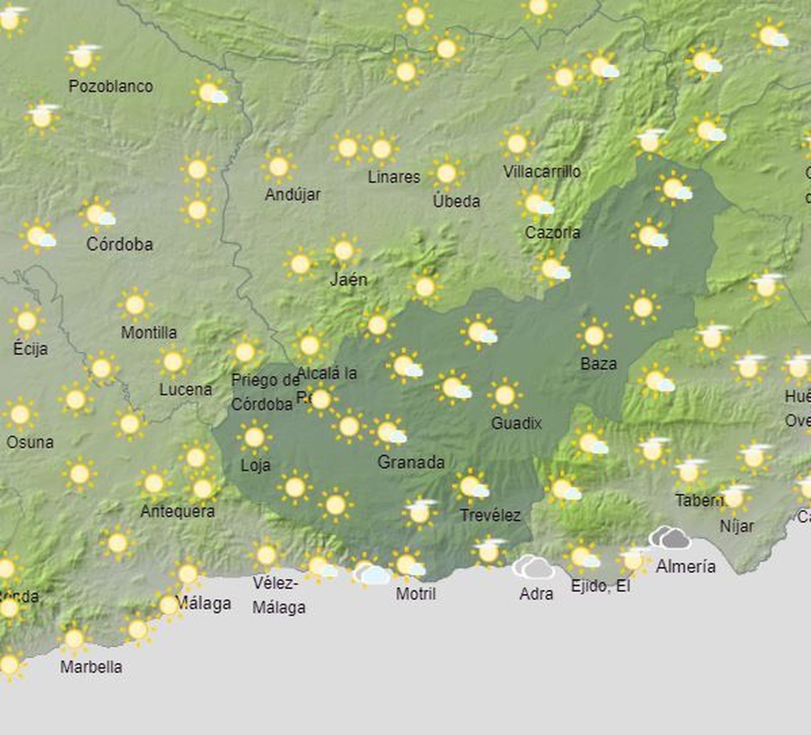 El Tiempo en Granada durante el miércoles 21 de febrero