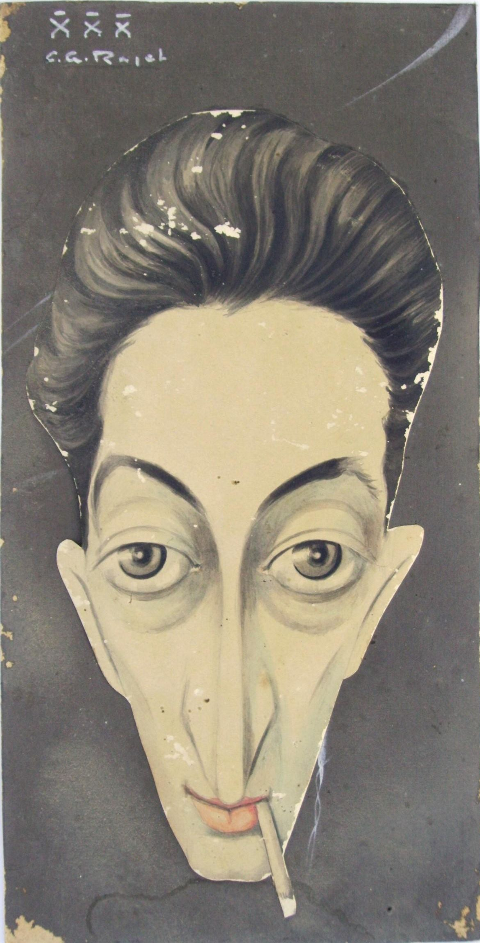 Autorretrato caricaturizado cedido al Reina Sofía. Autorretrato caricaturizado cedido al Reina Sofía.