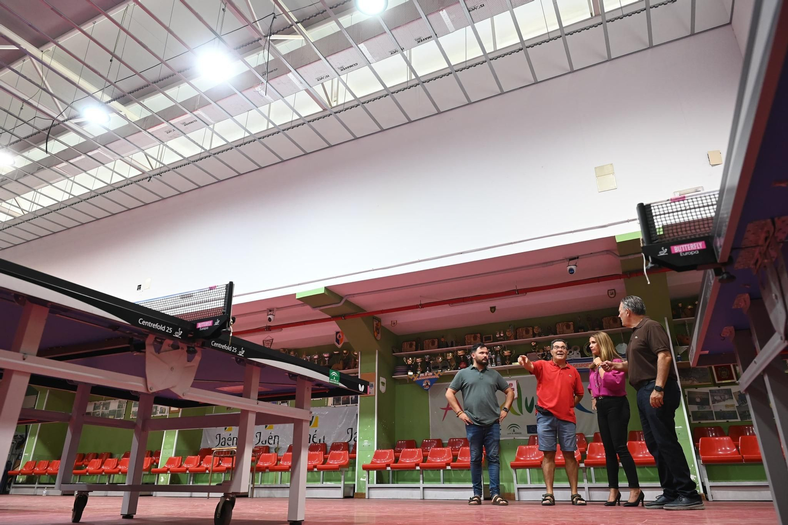 Auxi del Olmo, Raúl Caro-Accino, Martín de la Torre y Esteban Rodríguez, en la visita a las obras.