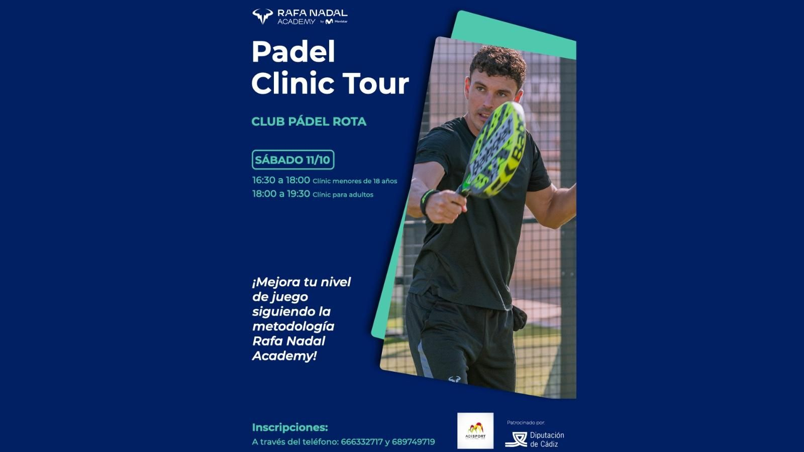 Cartel anunciador del clinic en el Club Pádel Rota.