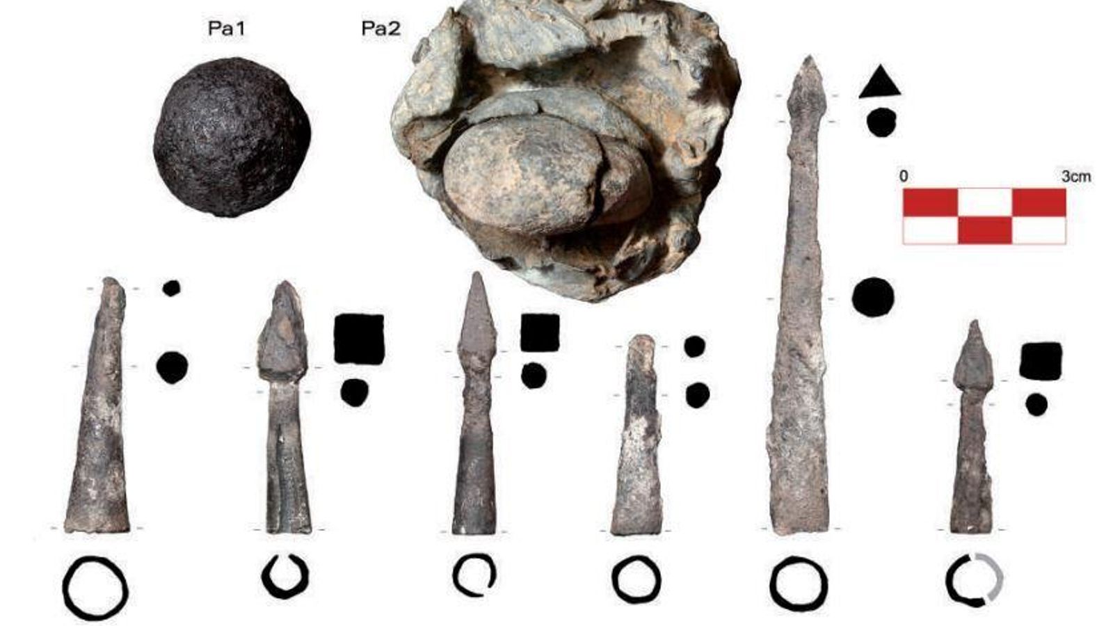 Conjunto de proyectiles y puntas recuperadas.