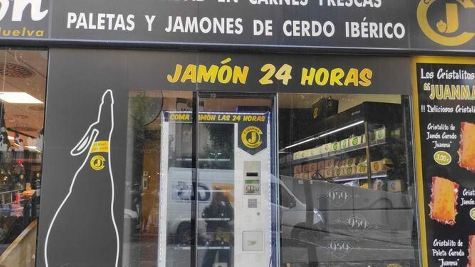 Máquina de jamón en el centro de Huelva.