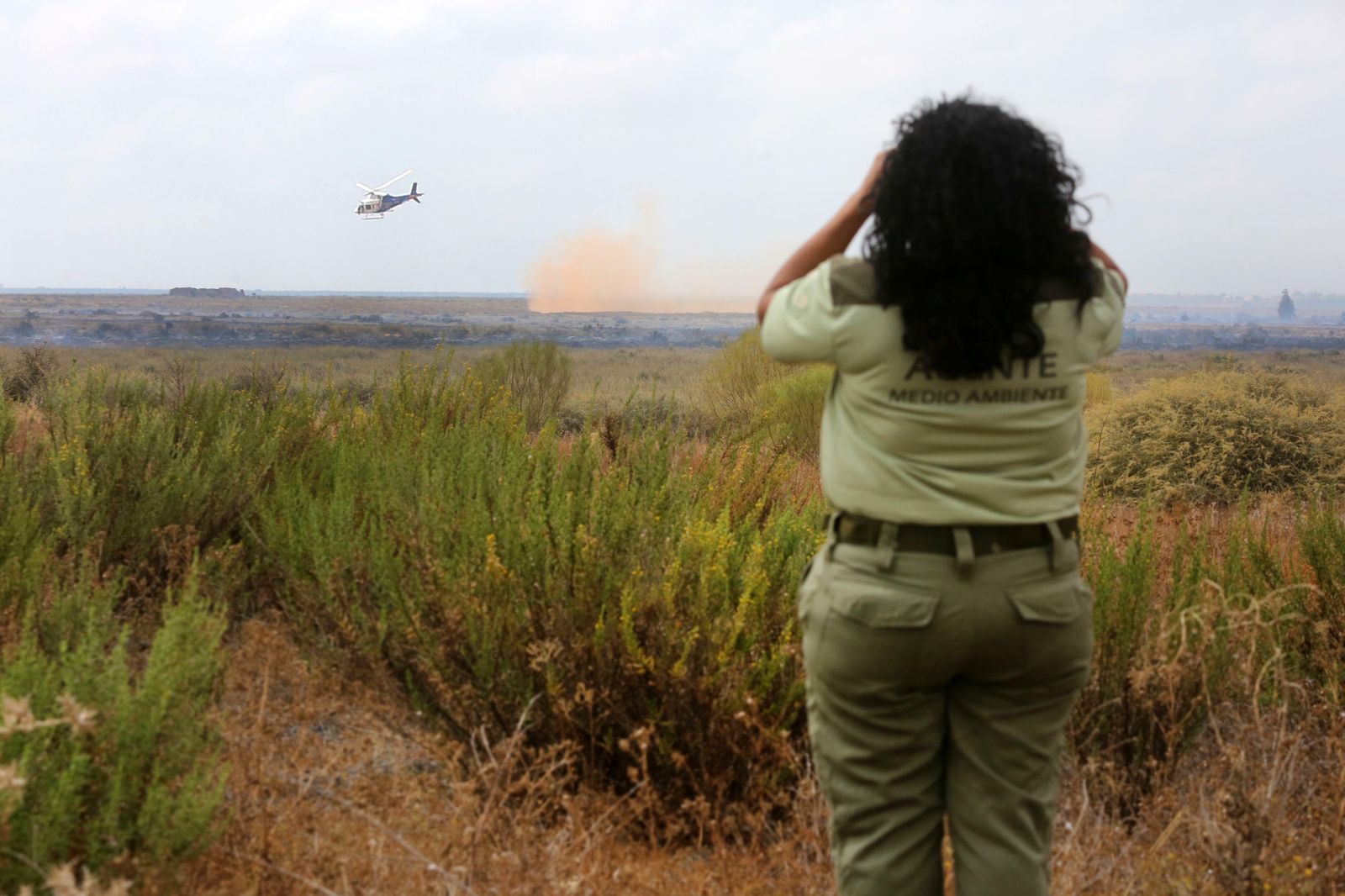 Uno de los agentes de Medio Ambiente en labores de control de las labores de extinción.