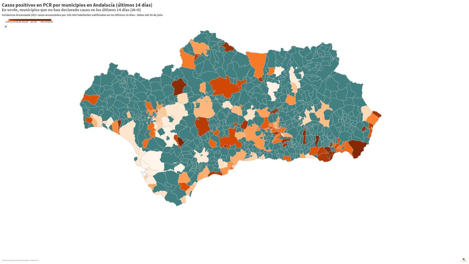 El mapa del coronavirus en Andalucía