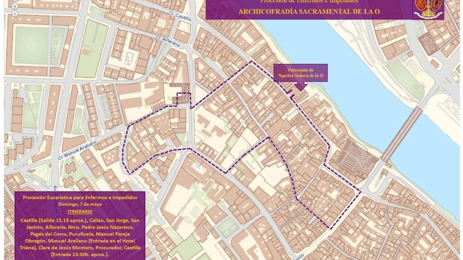 Itinerario de la procesión de impedidos por la feligresía de la O
