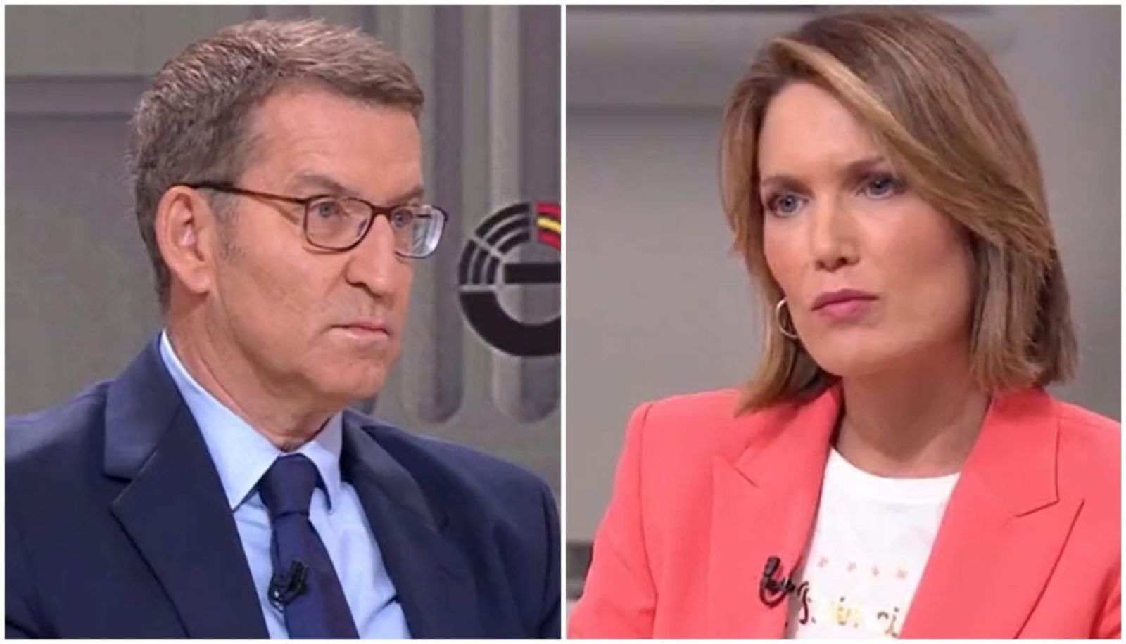 Alberto Núñez Feijóo, en la entrevista electoral con Silvia Intxaurrondo y Marc Salas en TVE.