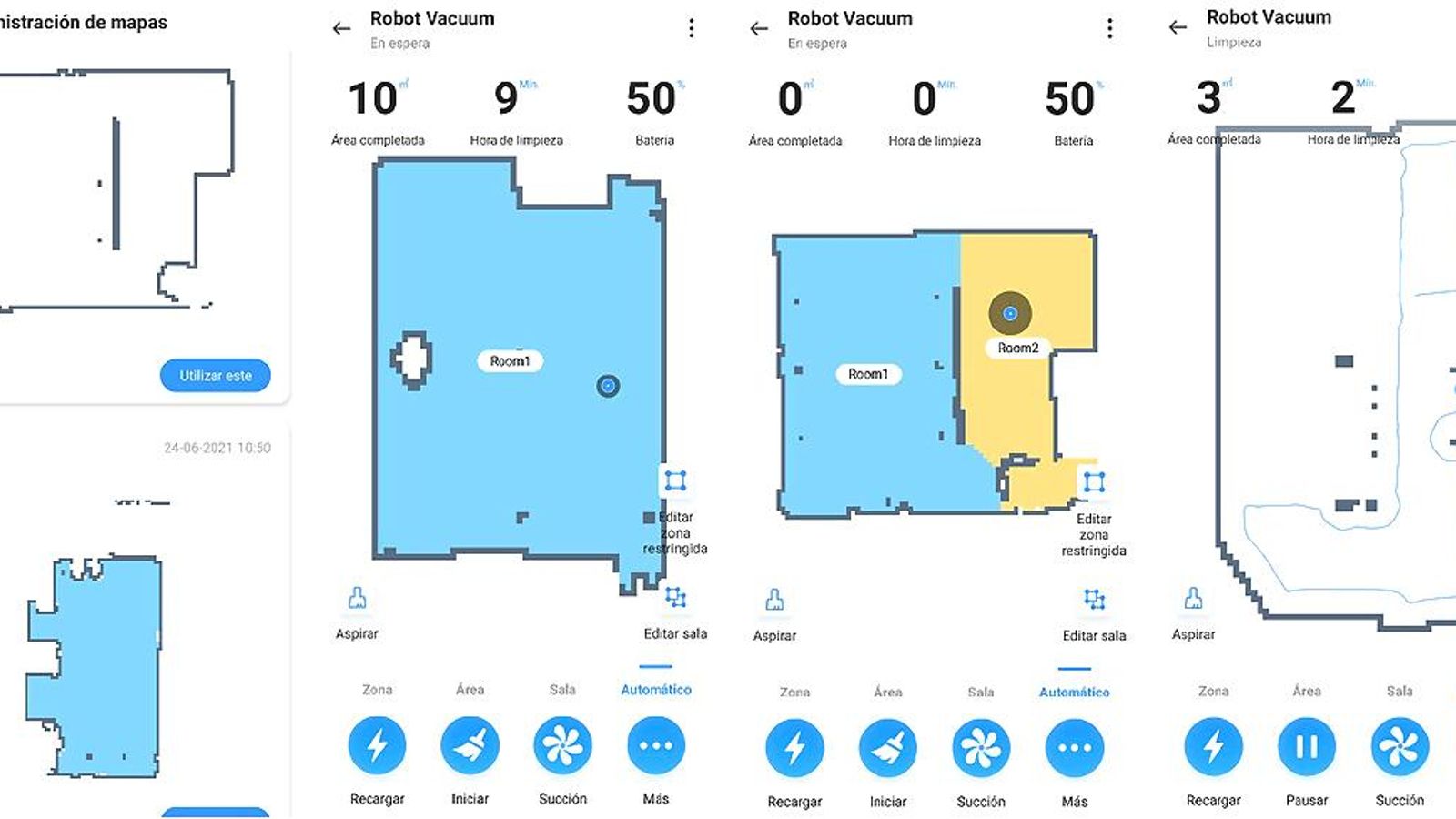 Capturas de la aplicación Realme Link para el robot aspirador de la marca