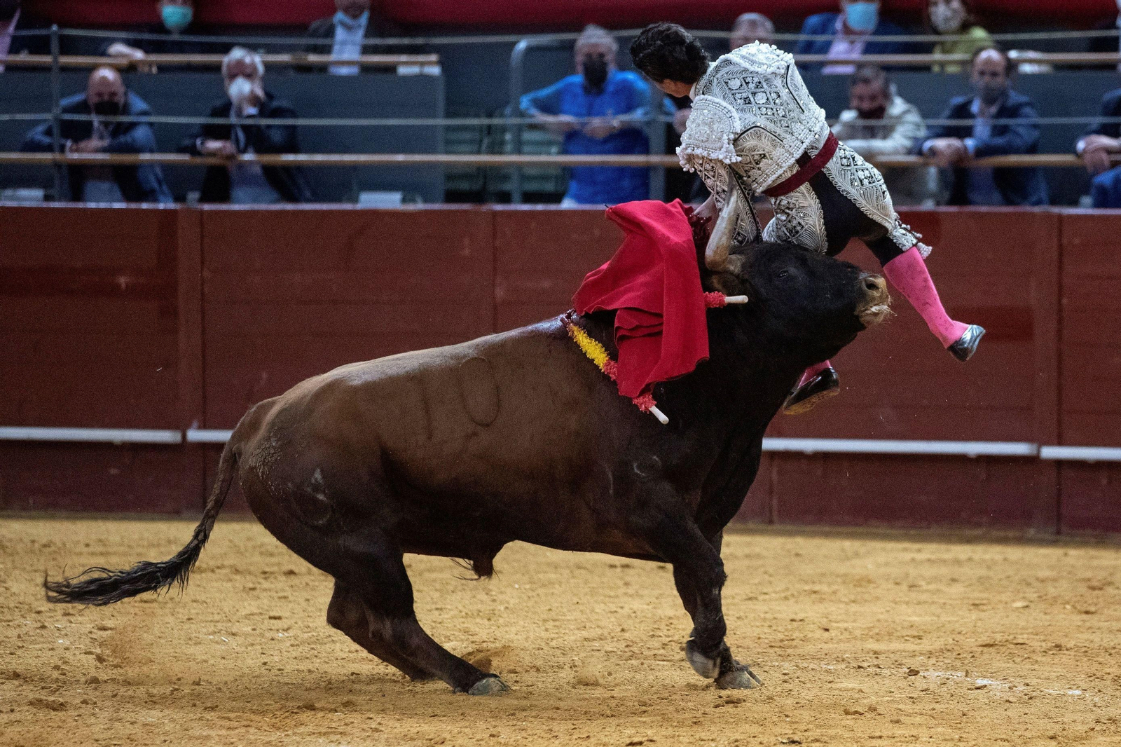 Pablo Aguado sufre una cogida durante el séptimo festejo de la Feria de San Isidro.