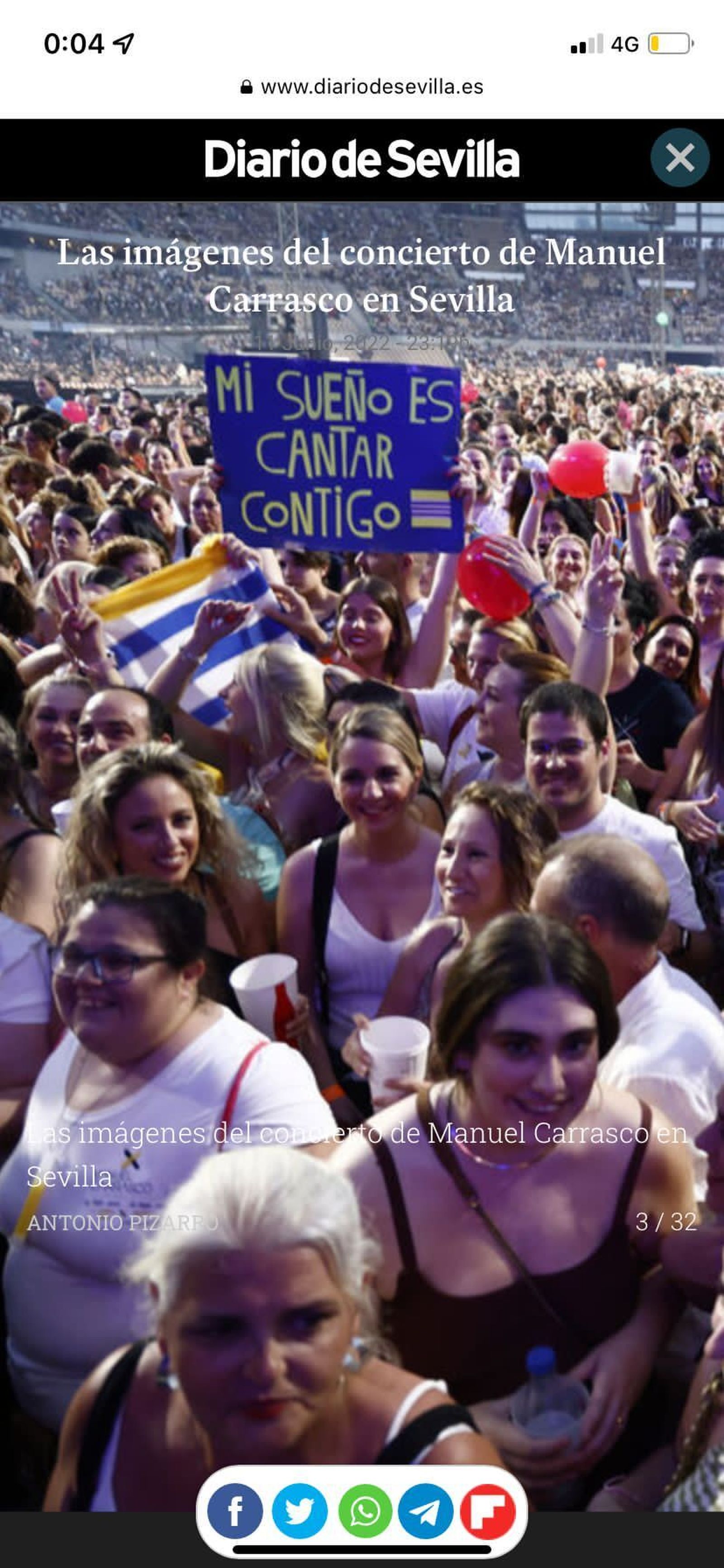 Bella de Sousa pidió a Manuel Carrasco que la sacara a cantar en su concierto de Isla Cristina