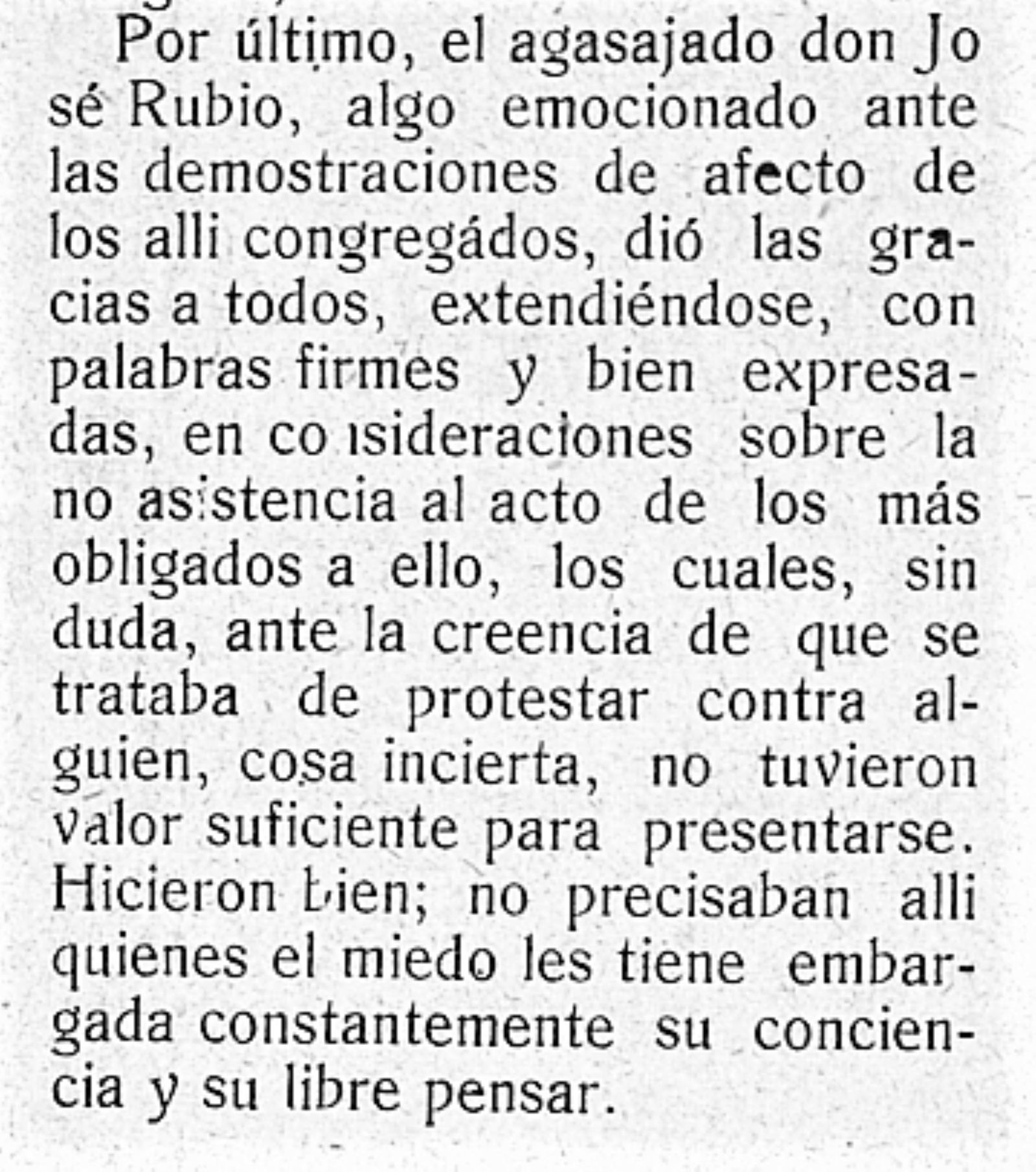 Extracto crónica acto de desagravio de José Rubio.