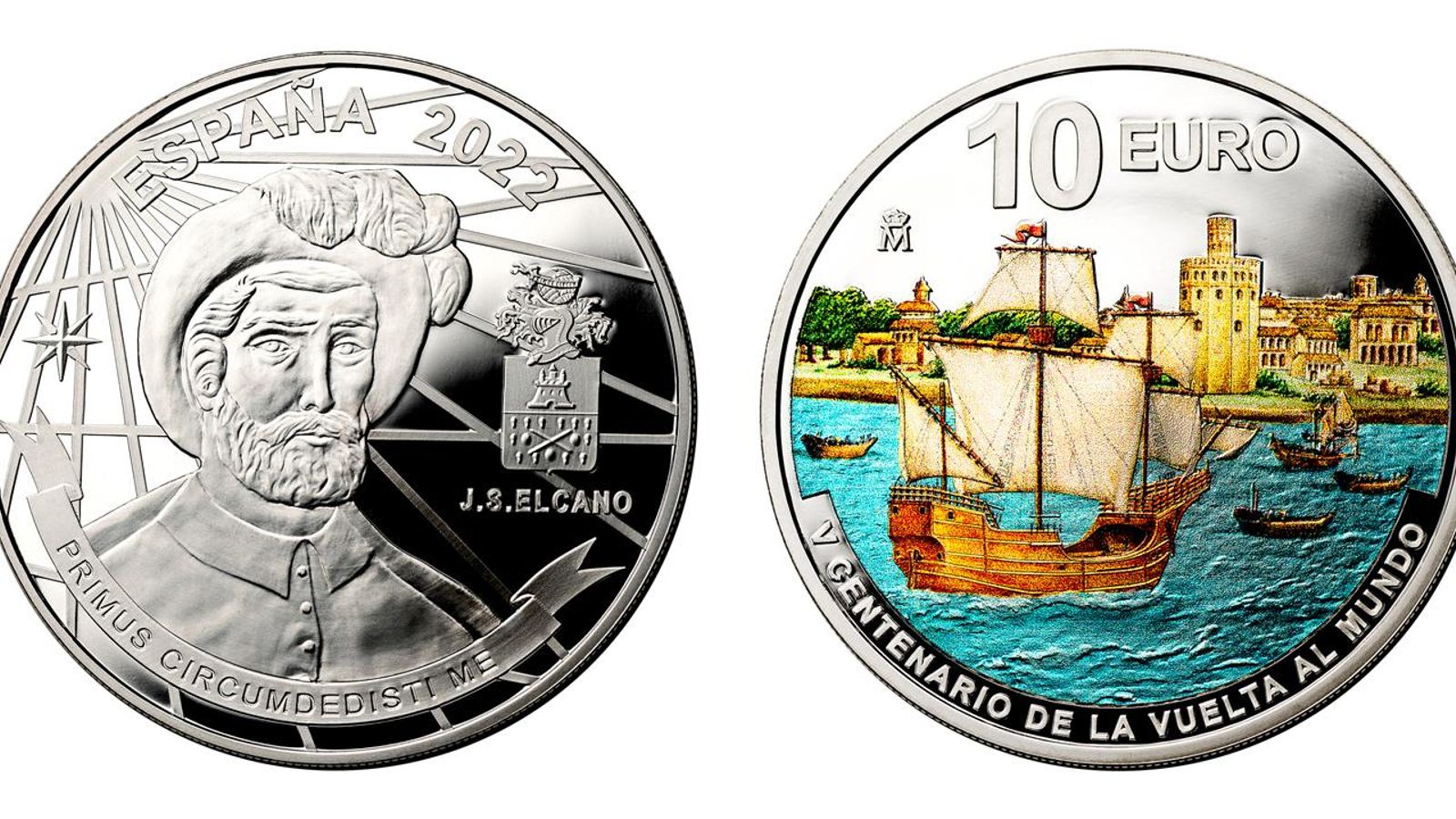 La espectacular imagen de las monedas con la Nao Victoria y la Torre del Oro de fondo