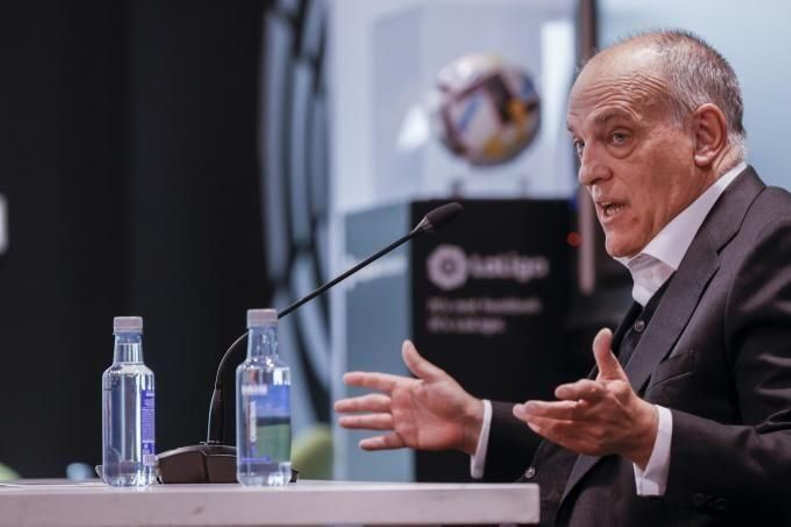 Javier Tebas, durante una rueda de prensa en la sede de LaLiga.