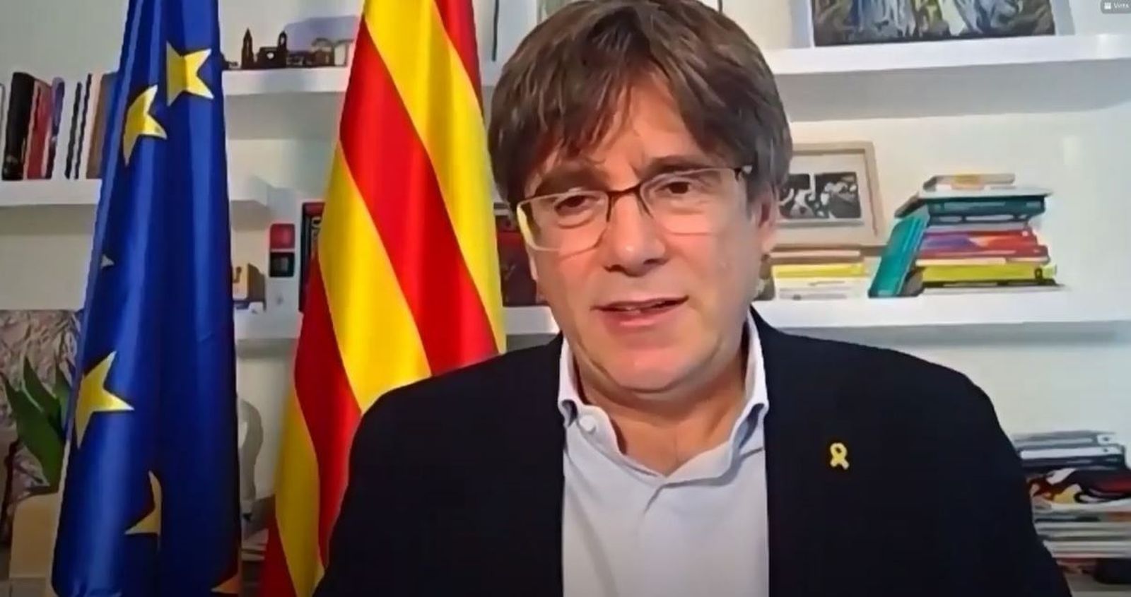 Puigdemont, por videoconferencia, en un acto de su partido.