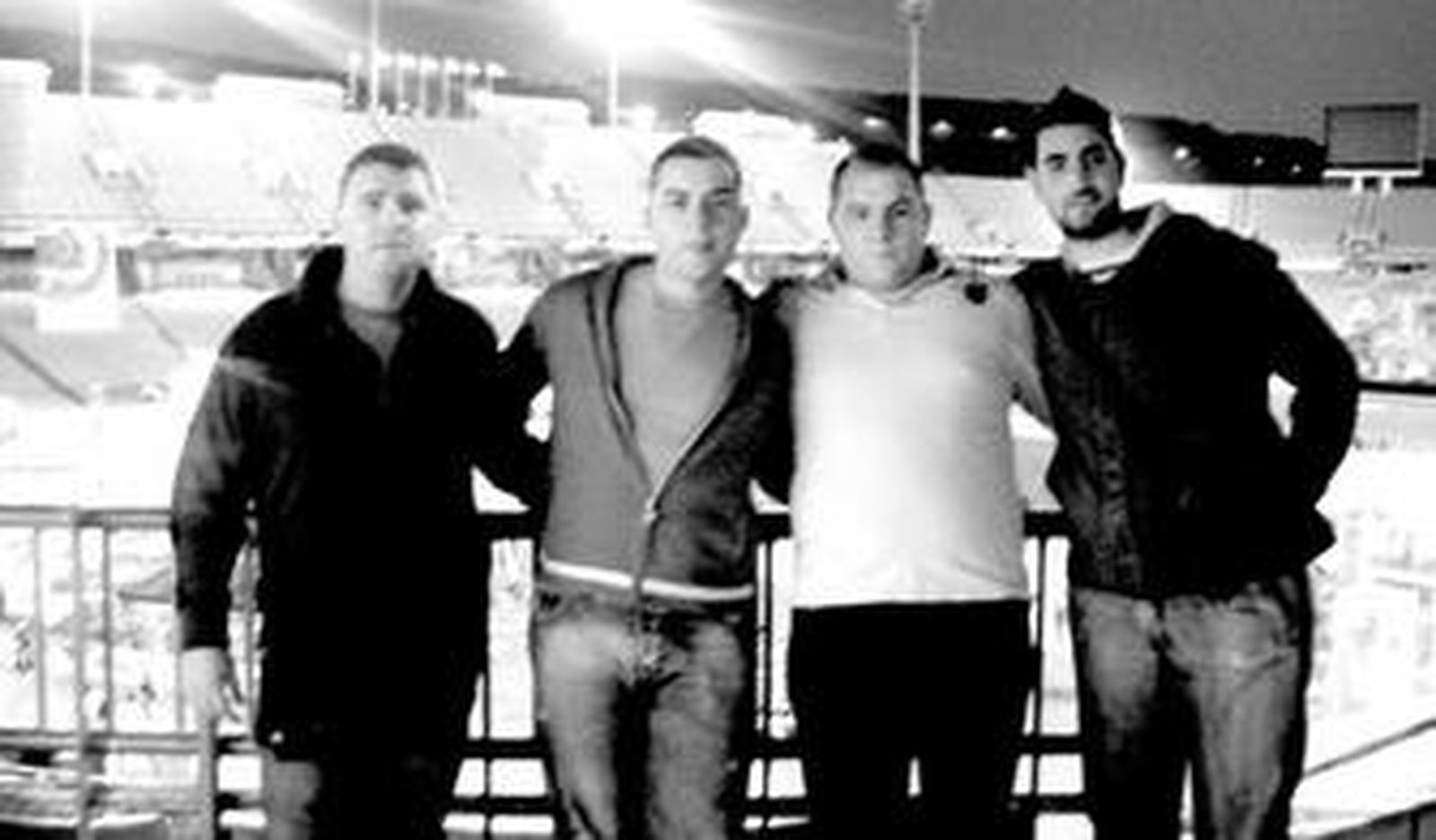 Javi Elía, Antonio Castro, Antonio y Dani, en Montjüic, horas antes del Barça-Almería.