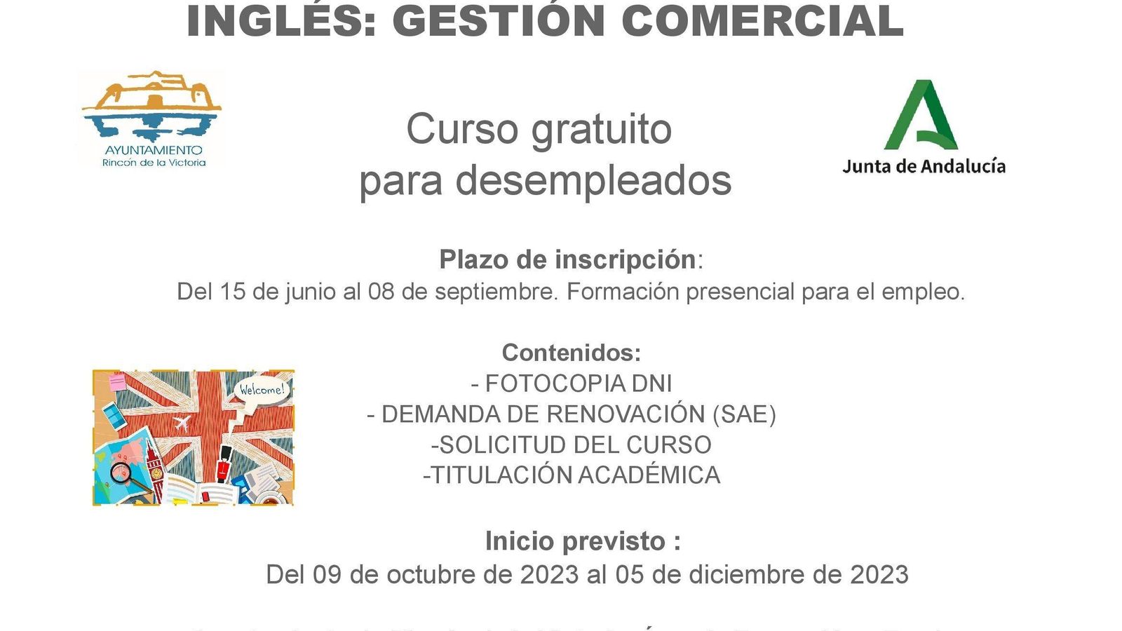 Cartel del curso gratuito de 'Inglés: Gestión Comercial'