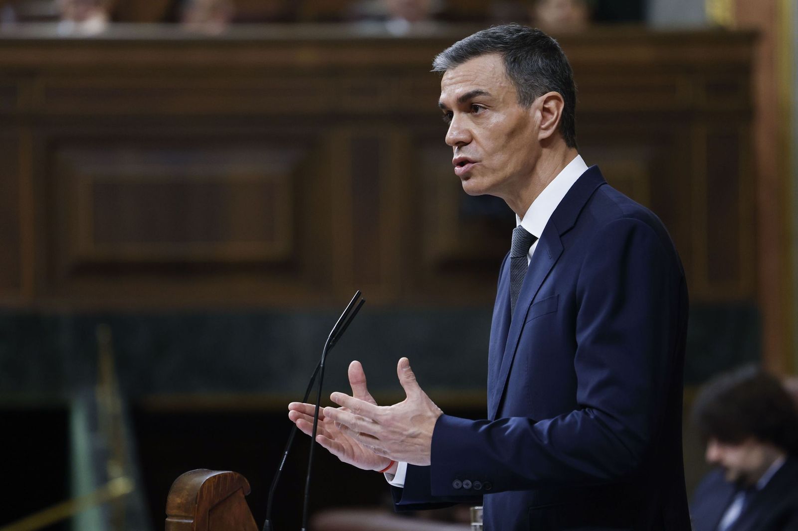 El presidente del Gobierno, Pedro Sánchez, este miércoles en el Congreso.