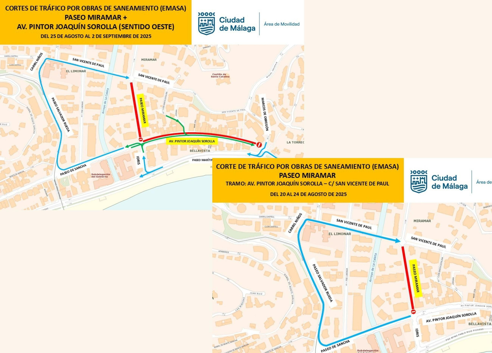 Cortes de tráfico en Paseo Miramar.