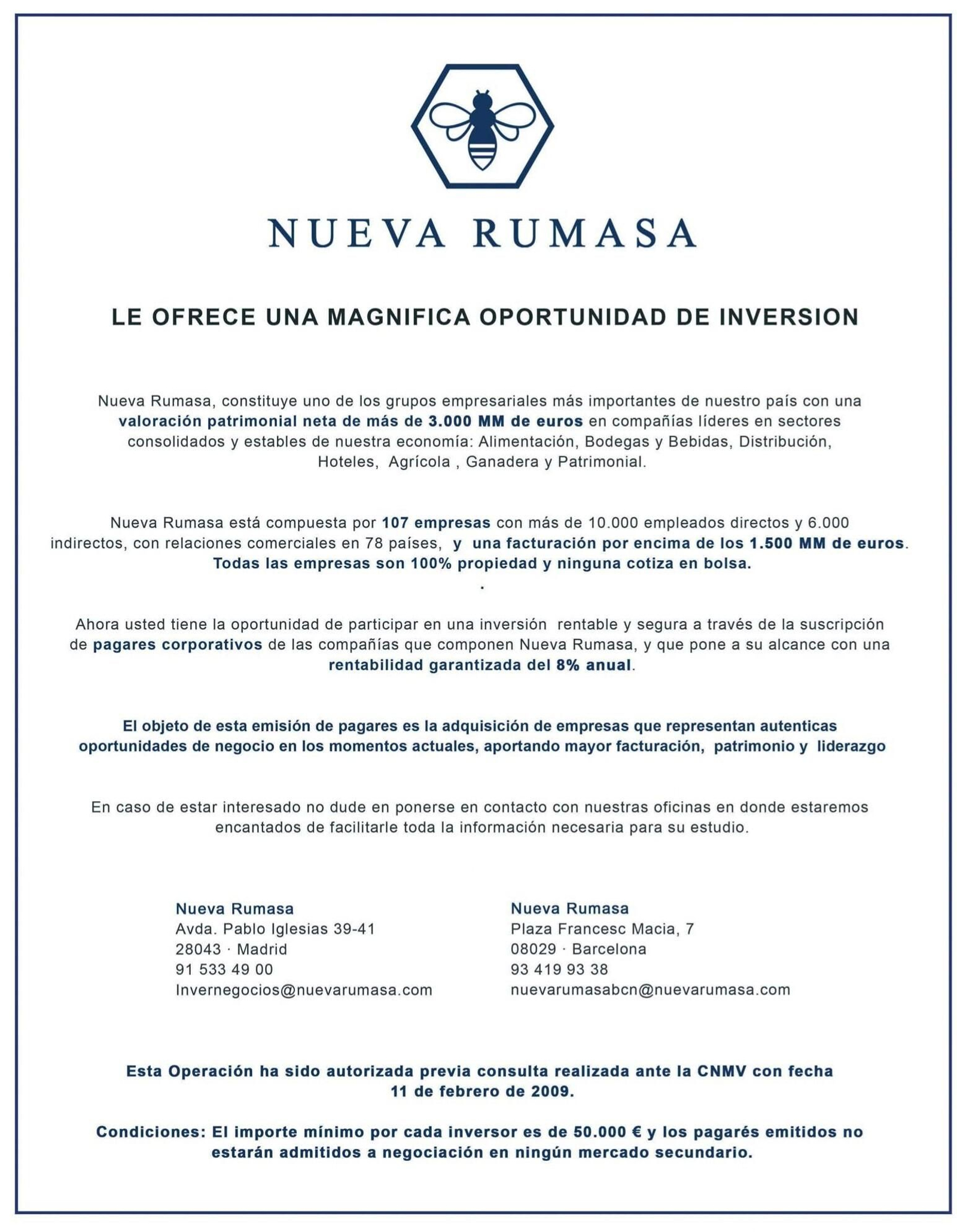 Uno de los anuncios de Nueva Rumasa publicados en 2009.