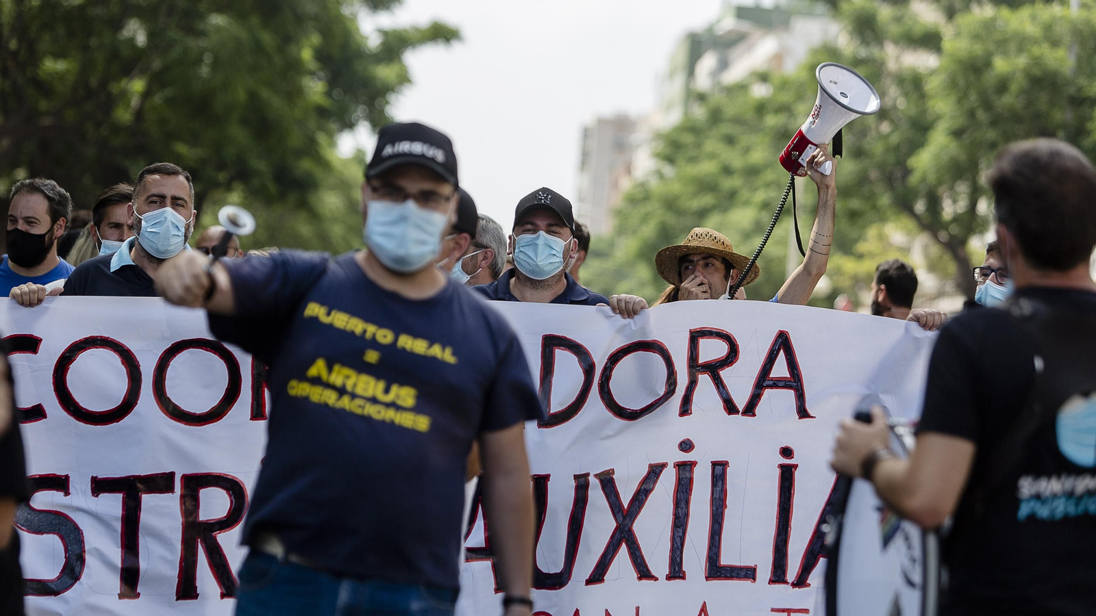 Manifestación contra el cierre de Airbus en Cádiz.