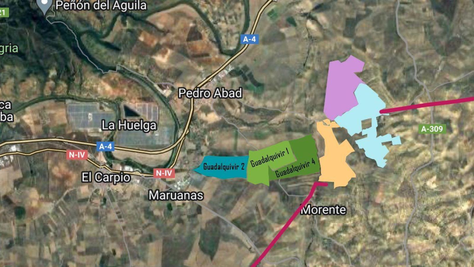 Ubicación de las plantas solares sobre el mapa.