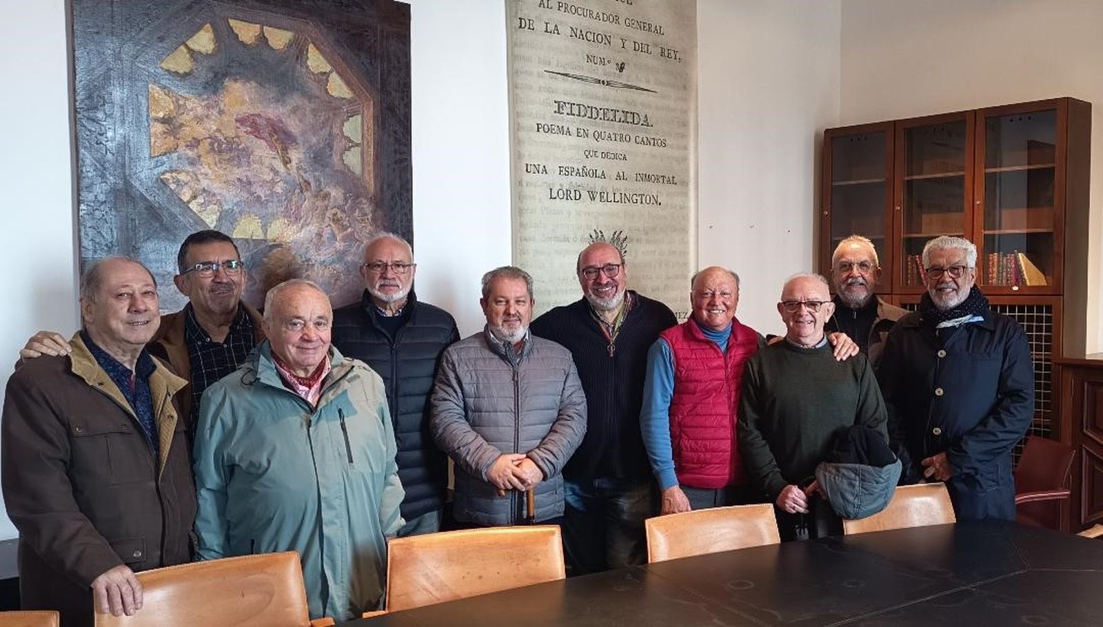 Antonio Cardín, Enrique Martínez, Juan José Barea, Manolo Pedreño, Pepe Gomila, Ángel Guisado, Manuel Barea, Joaquín Lluch, José Juan Santos y Andrés Llovet en la Fudación Federico Joly Höhr.