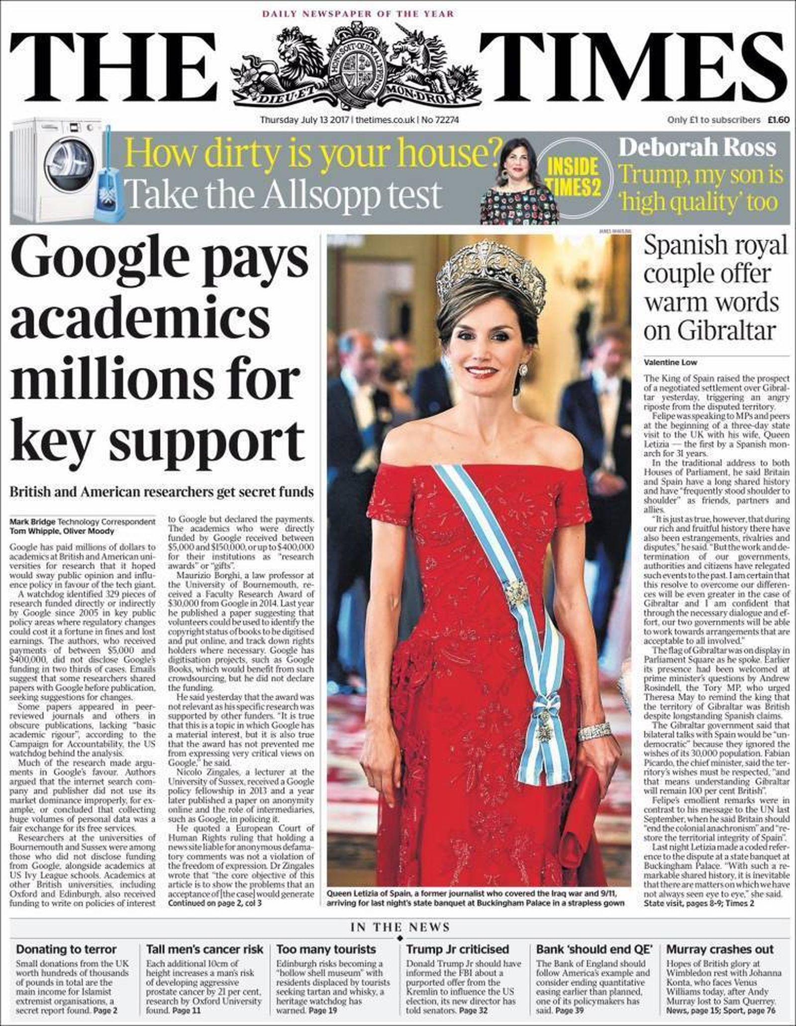 'The Times' informó de la visita de los reyes con una foto de Letizia.