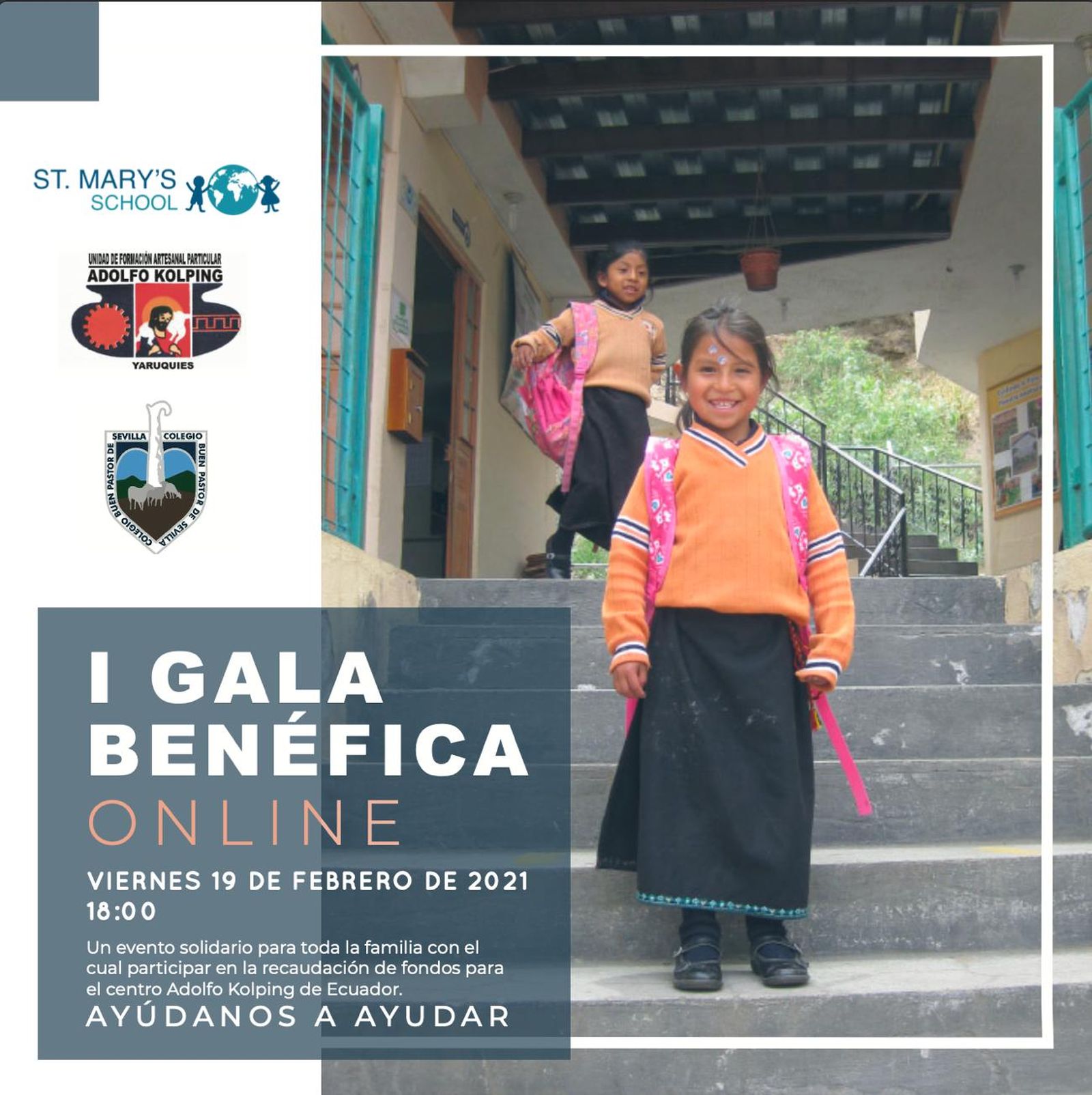 Cartel de la cena benéfica de los colegios St. Mary's School y Buen Pastor.