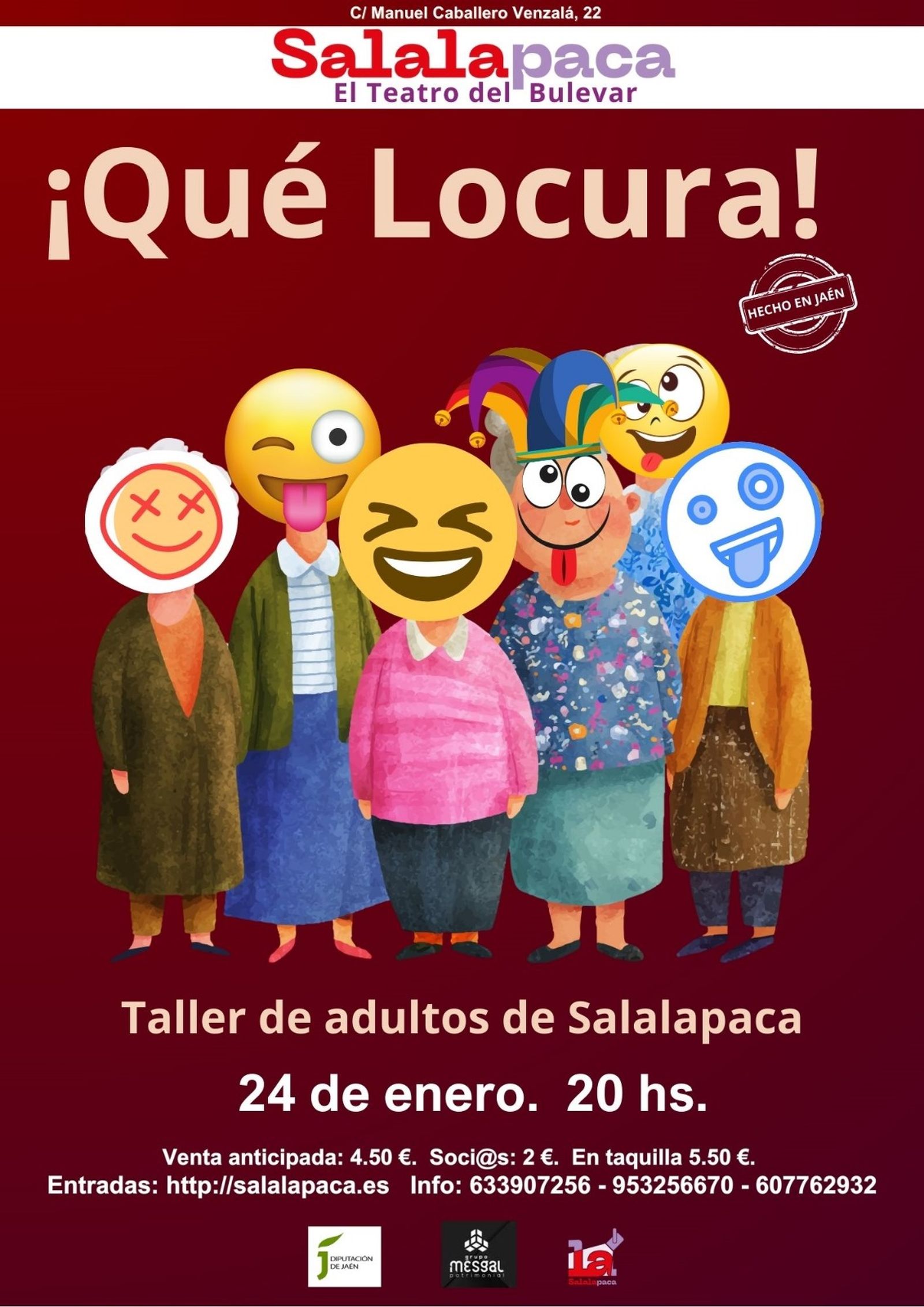 El taller de adultos de Salalapaca subirá al escenario '¡Qué Locura!', una sucesión de piezas breves marcadas por el humor absurdo, la crítica social y el ritmo ágil, el 24 de enero a las 20:00 horas.