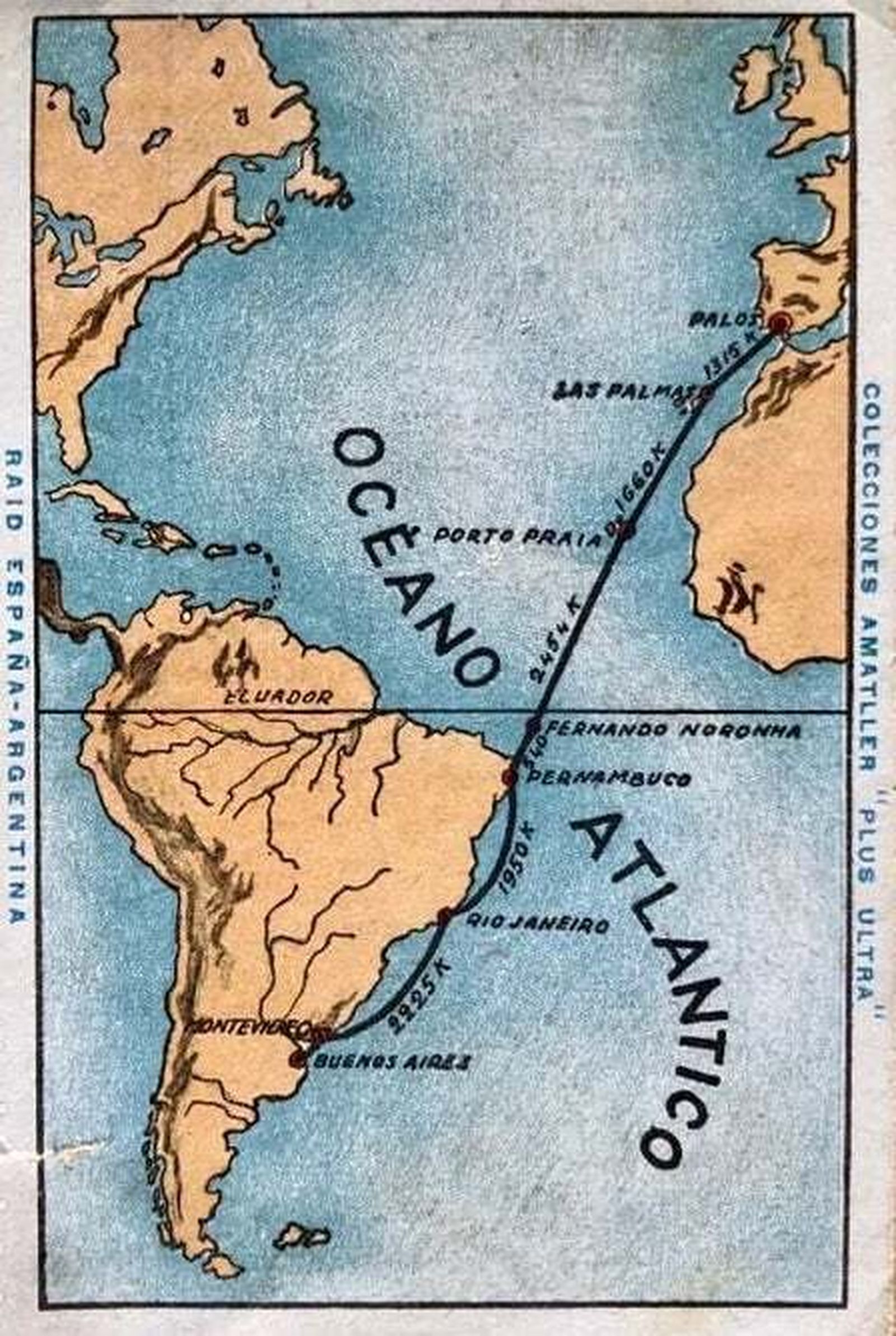 Cromo coleccionable con la ruta del avión.