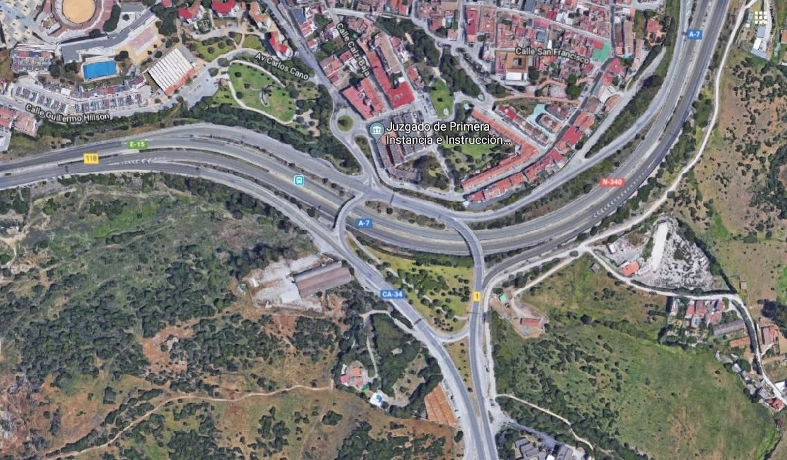 Vista satelital del cruce del Toril, en San Roque.