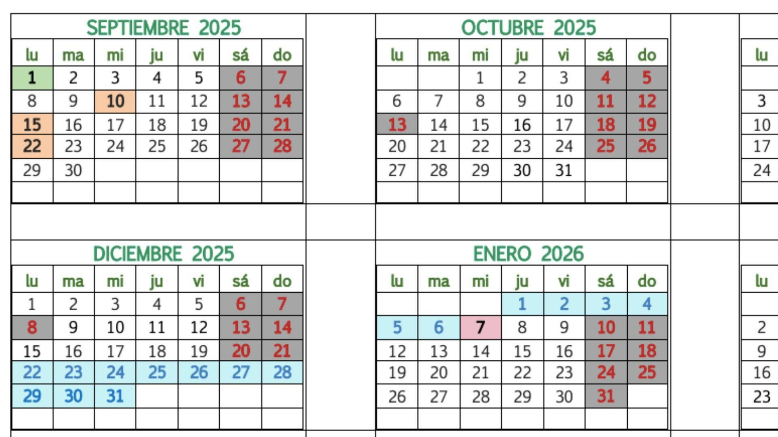 Calendario escolar de Andalucía 2025 - 2026