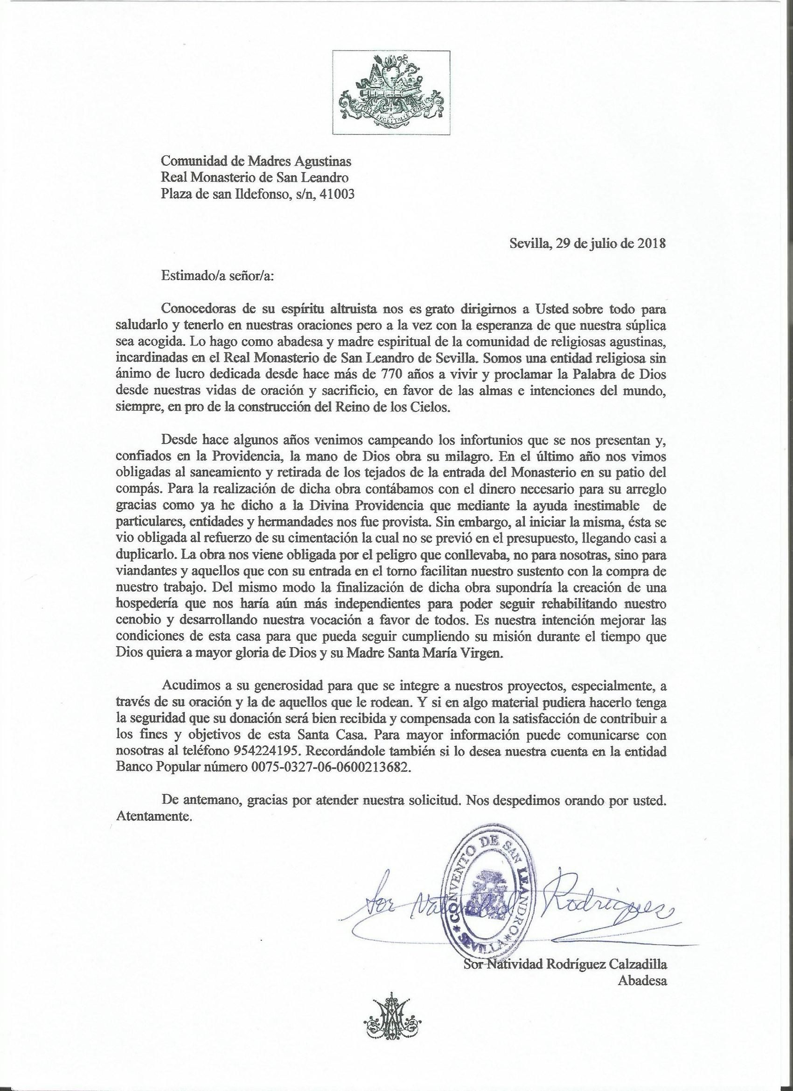 Carta enviada por la comunidad. Carta enviada por la comunidad.